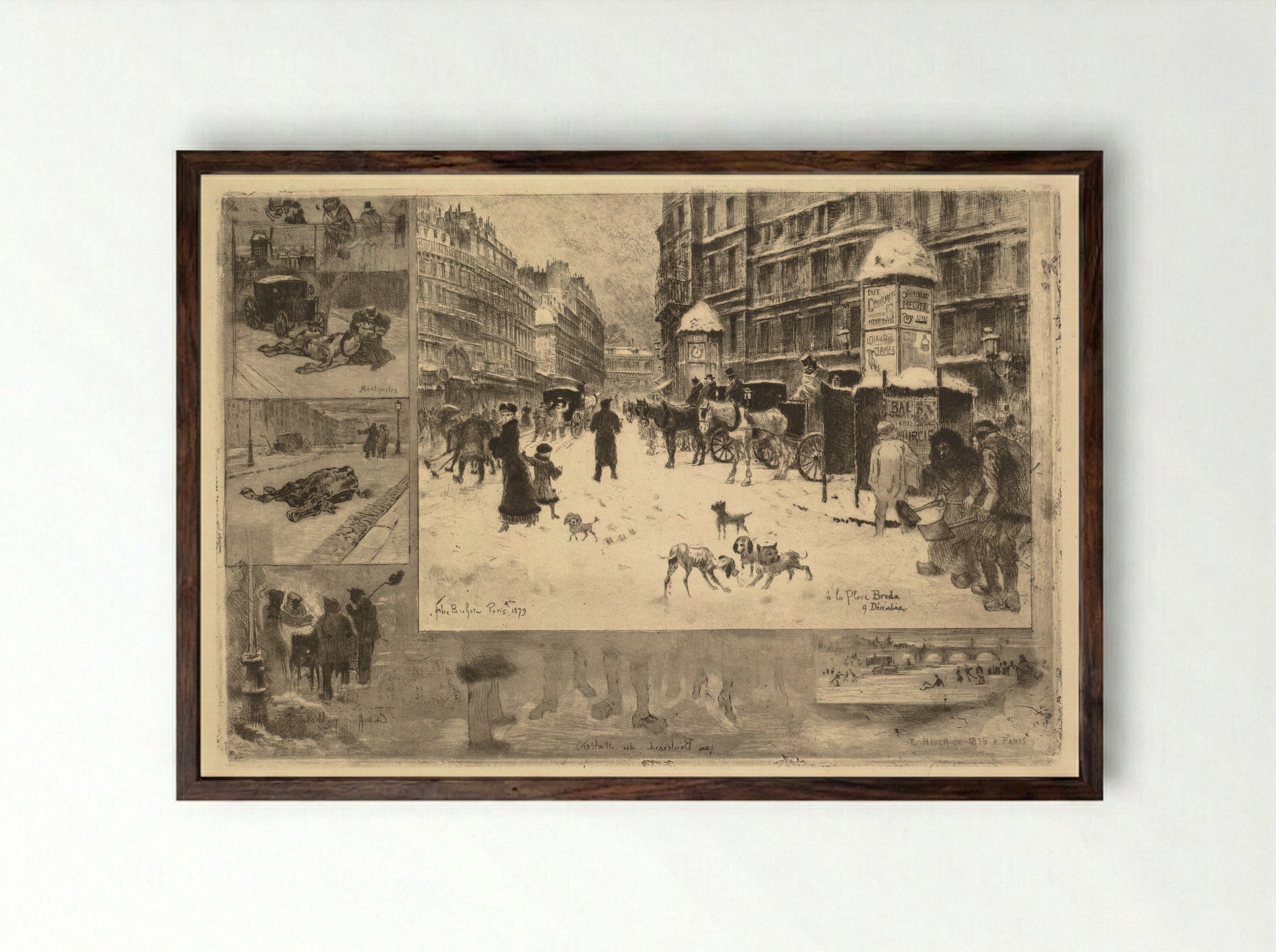 Winter in Paris - Félix Hilaire Buhot - Framed Print Dark Wood
