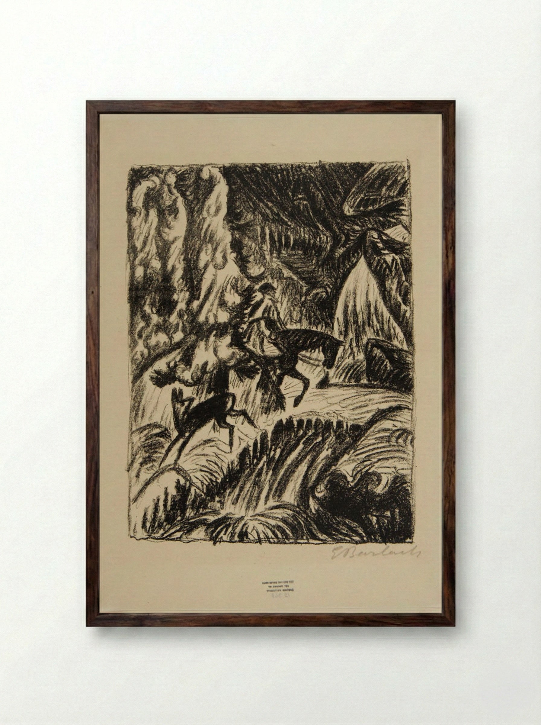 Winter journey in the Harz Mountains 2: The Deer - Ernst Barlach - Framed Print Dark Wood