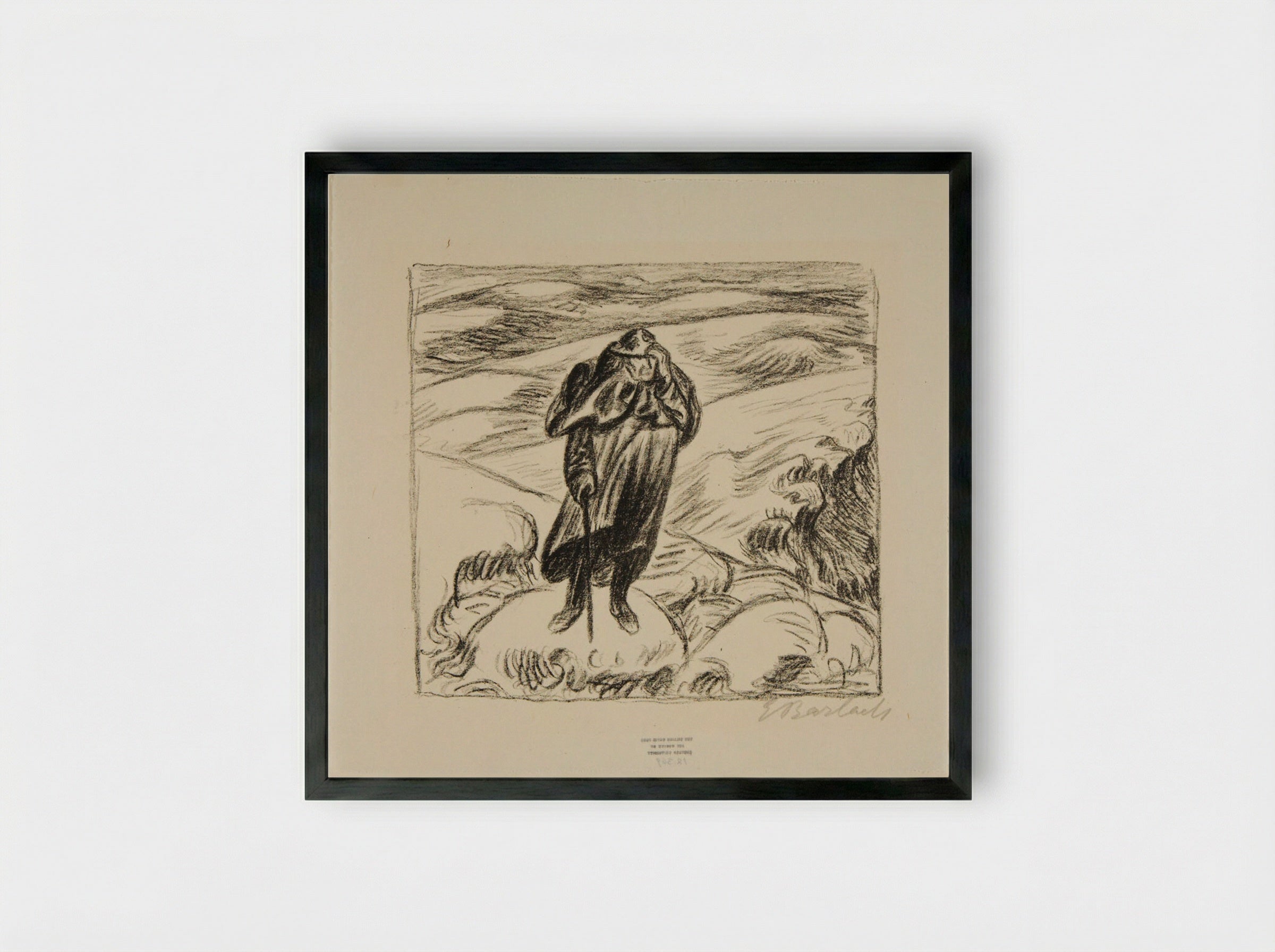Winter journey in the Harz Mountains 3: Solitary Wanderer - Ernst Barlach - Framed Print Black
