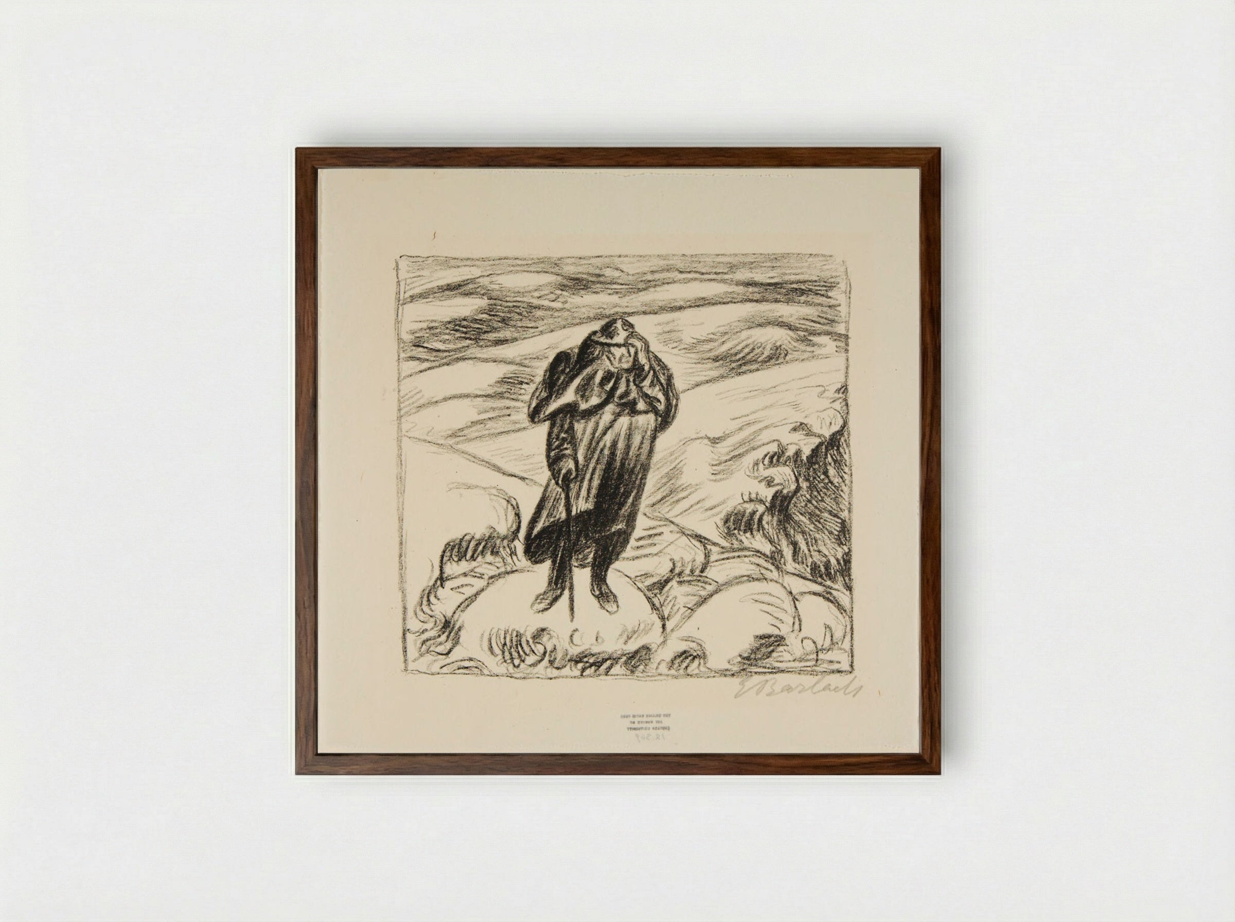 Winter journey in the Harz Mountains 3: Solitary Wanderer - Ernst Barlach - Framed Print Dark Wood