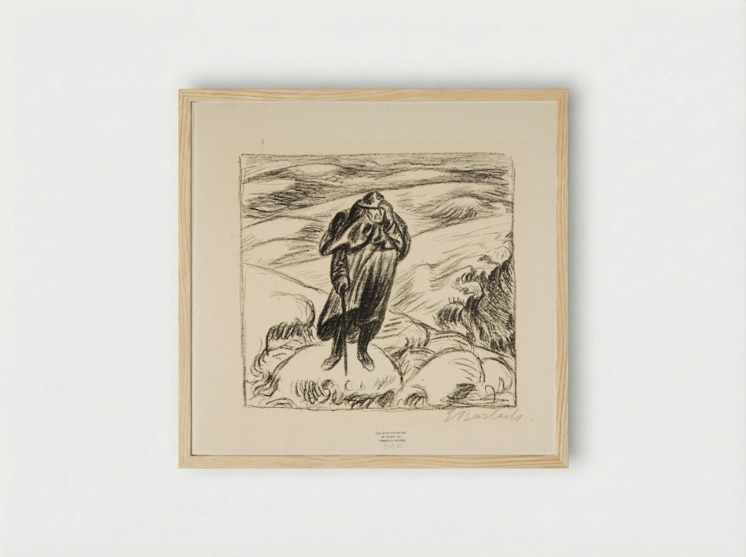 Winter journey in the Harz Mountains 3: Solitary Wanderer - Ernst Barlach - Framed Print Wood
