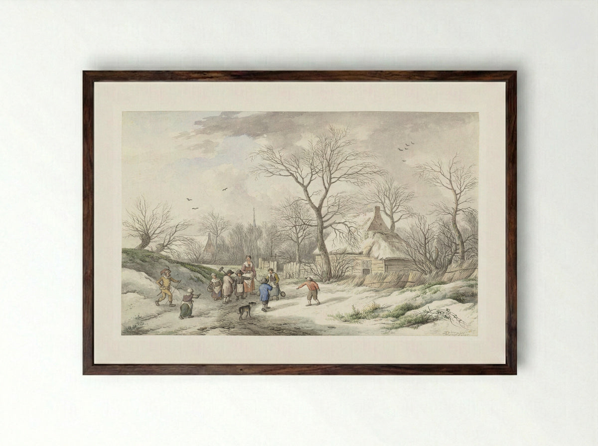 Winter: samenkomst voor Vastenavond - Jan van der Meer II - Framed Print Dark Wood