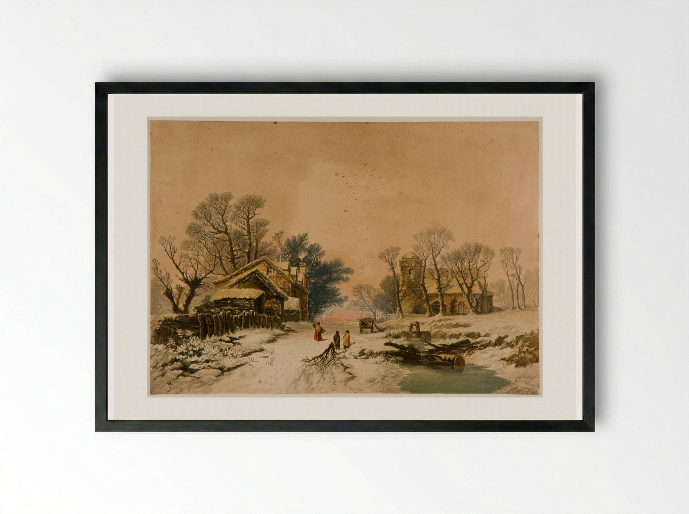 Winter - George Baxter - Framed Print Black
