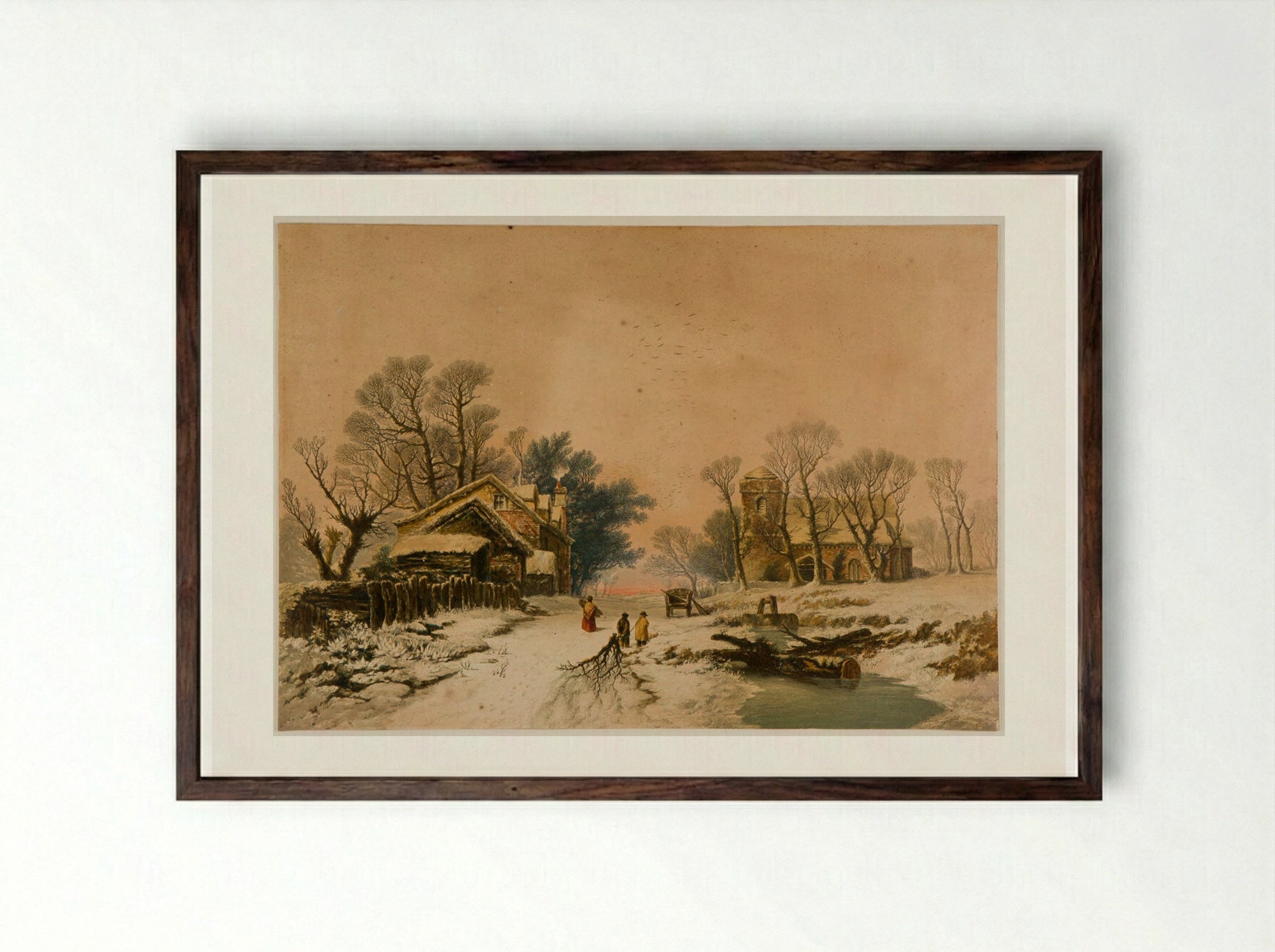 Winter - George Baxter - Framed Print Dark Wood