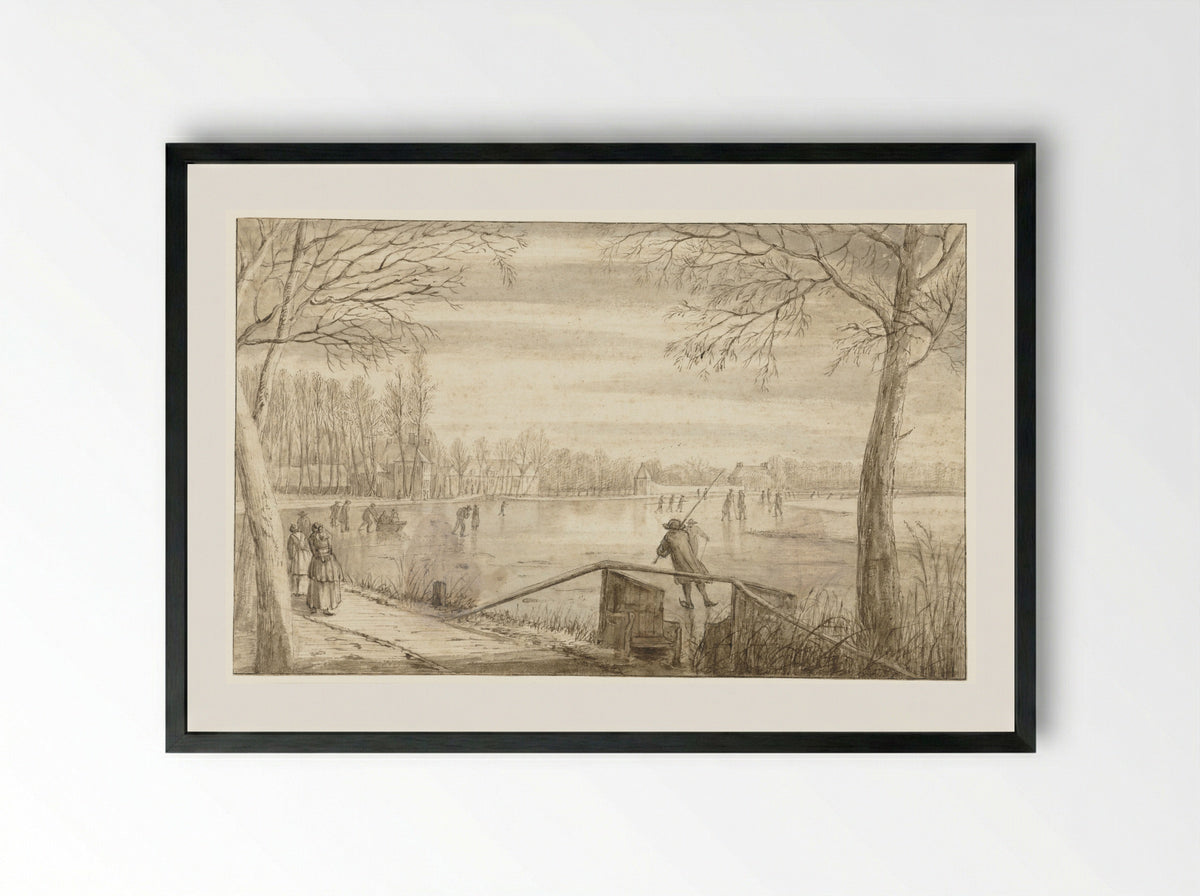 Wintergezicht met schaatsenrijders aan de Vecht - Abraham Rutgers - Framed Print Black