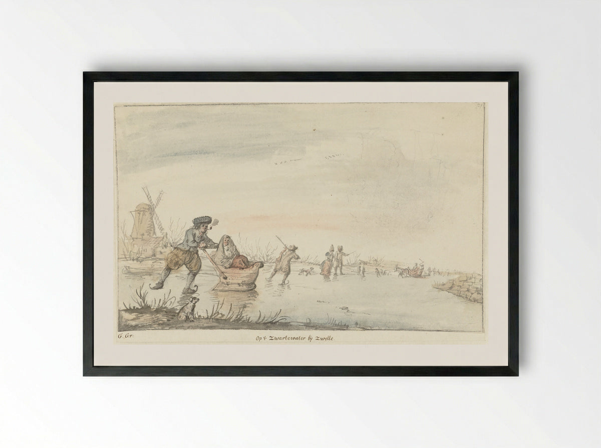 Wintergezicht op het Zwarte Water bij Zwolle - Gerrit Grasdorp - Framed Print Black