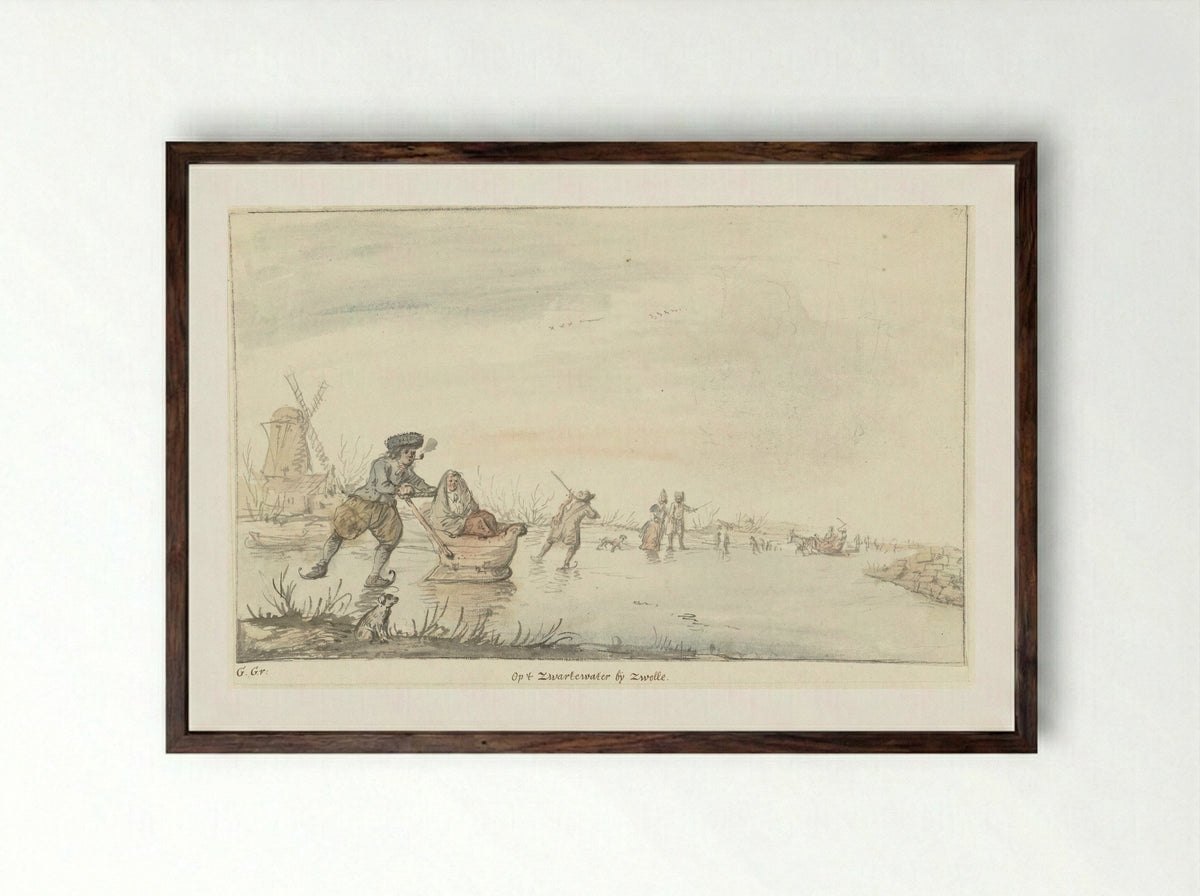 Wintergezicht op het Zwarte Water bij Zwolle - Gerrit Grasdorp - Framed Print Dark Wood