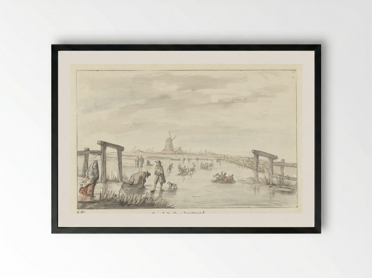 Wintergezicht te Boom, van het Zwarte Water bij Zwolle - Gerrit Grasdorp - Framed Print Black