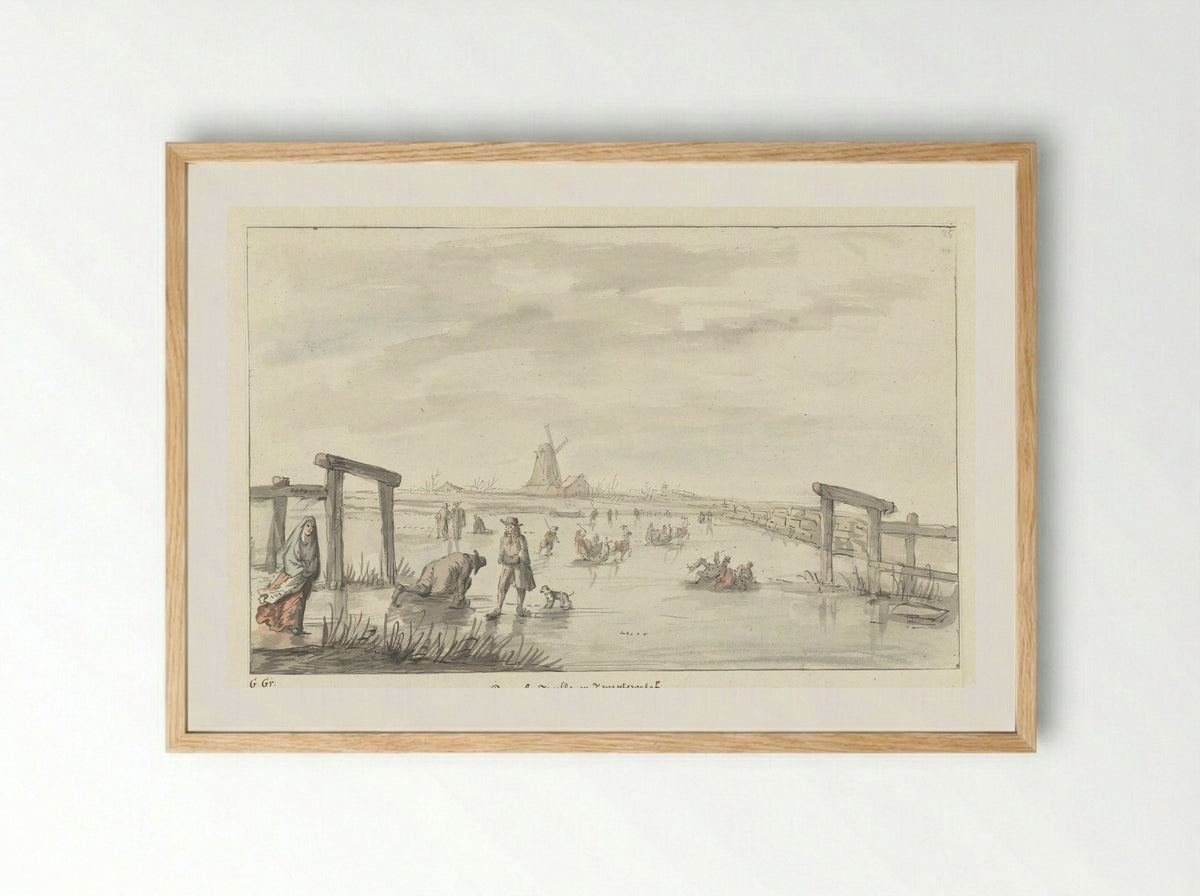 Wintergezicht te Boom, van het Zwarte Water bij Zwolle - Gerrit Grasdorp - Framed Print Wood