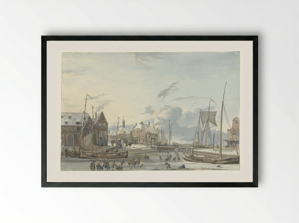 Wintergezicht te Harlingen - Nicolaas Baur - Framed Print Black