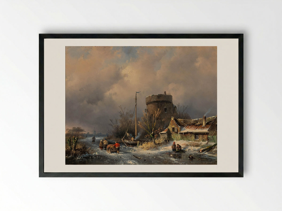 Wintergezicht - Charles Leickert - Framed Print Black
