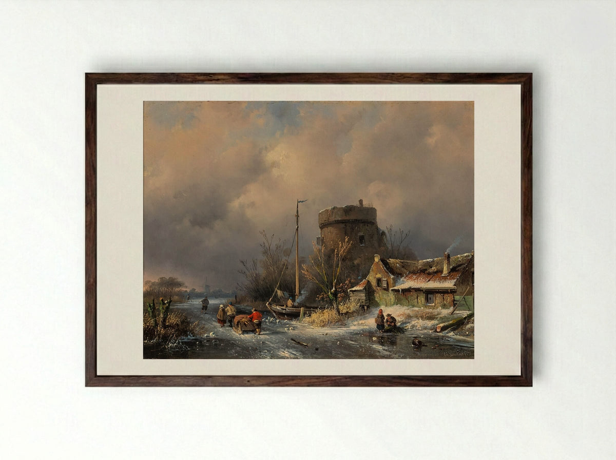 Wintergezicht - Charles Leickert - Framed Print Dark Wood