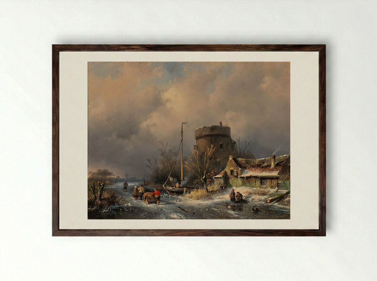 Wintergezicht - Charles Leickert - Framed Print Dark Wood