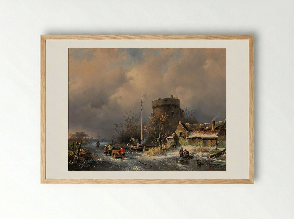 Wintergezicht - Charles Leickert - Framed Print Wood