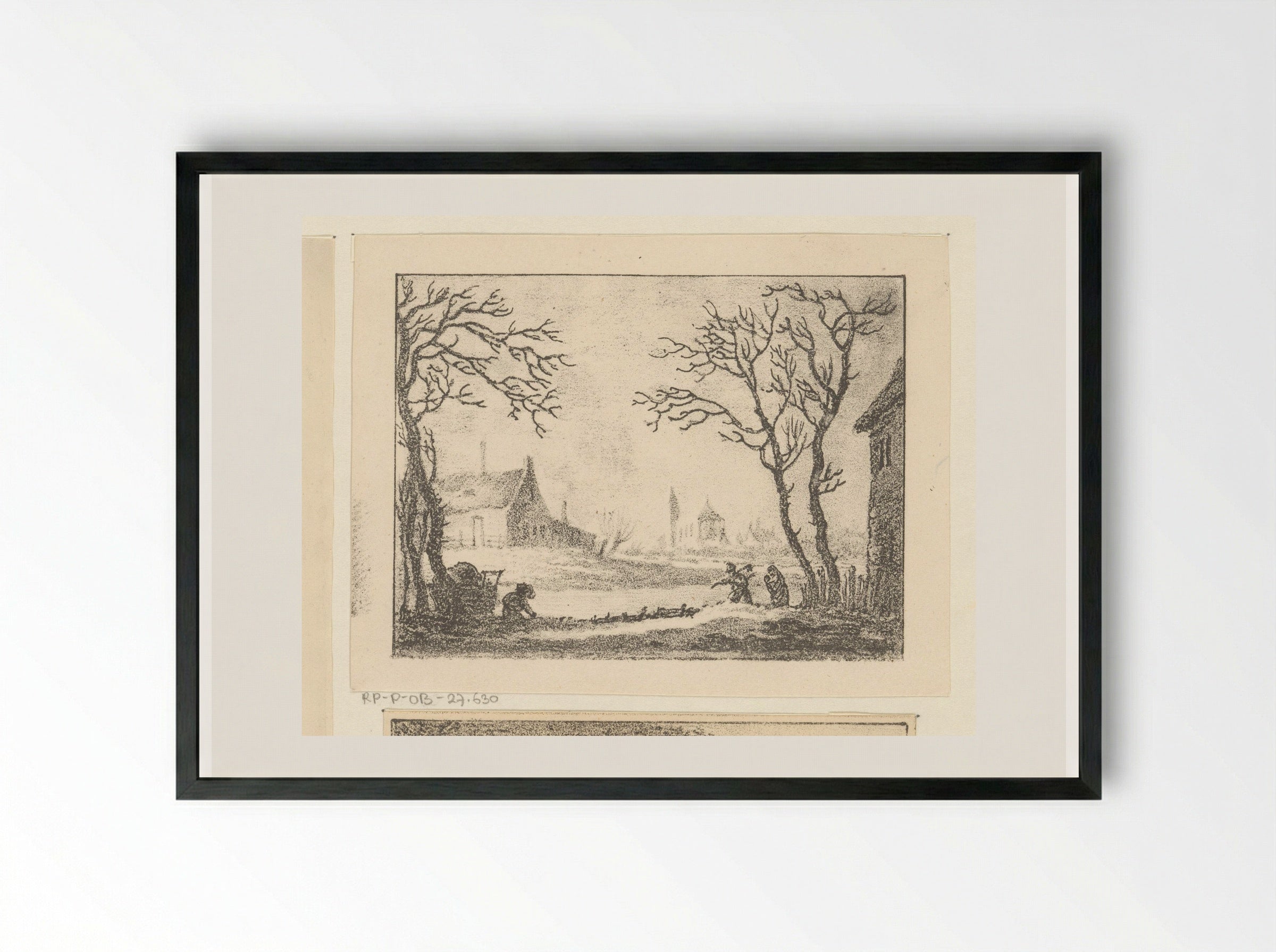 Winterlandschap met huizen en figuren - Pieter Bartholomeusz. Barbiers - Framed Print Black