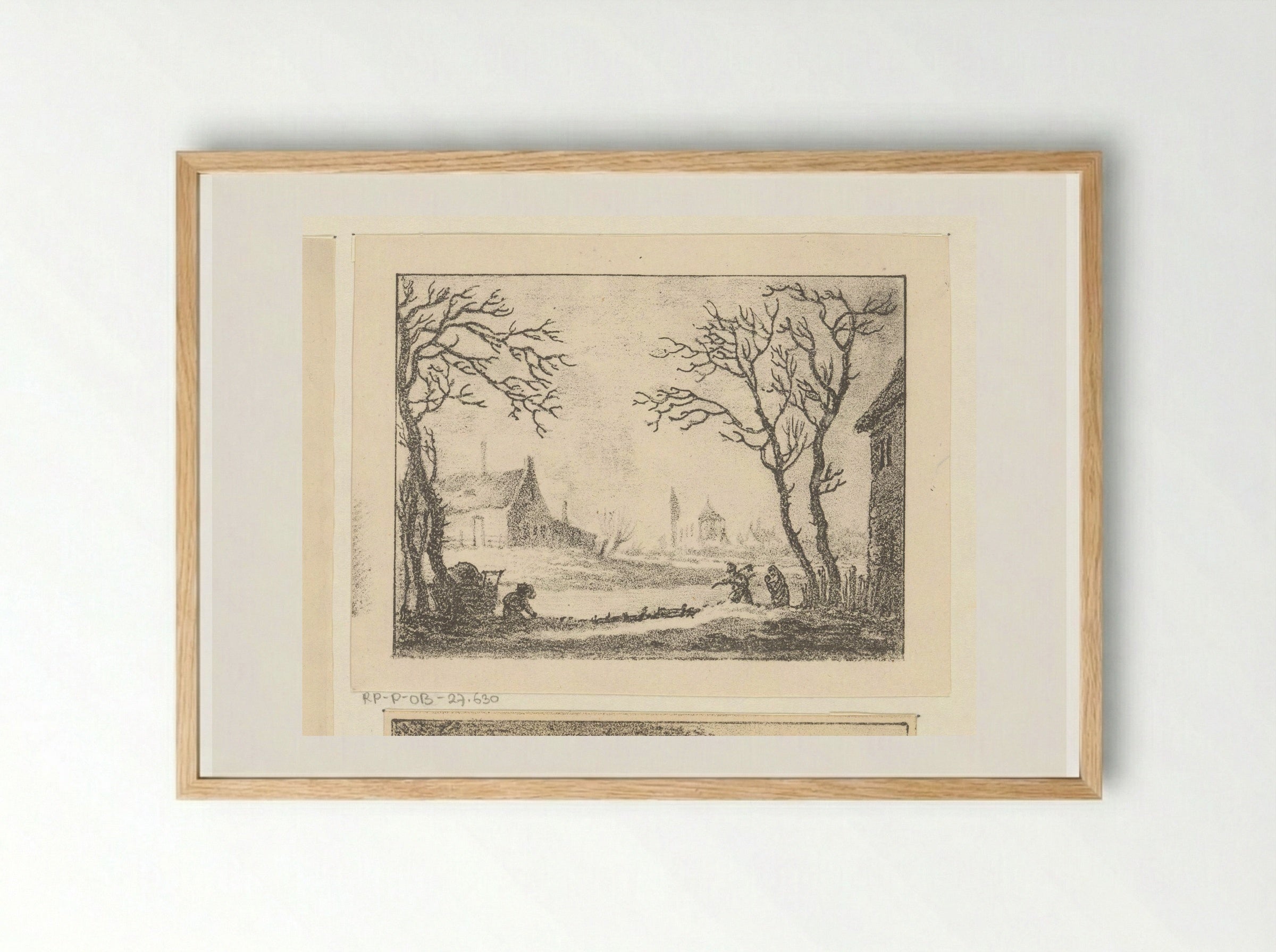 Winterlandschap met huizen en figuren - Pieter Bartholomeusz. Barbiers - Framed Print Wood