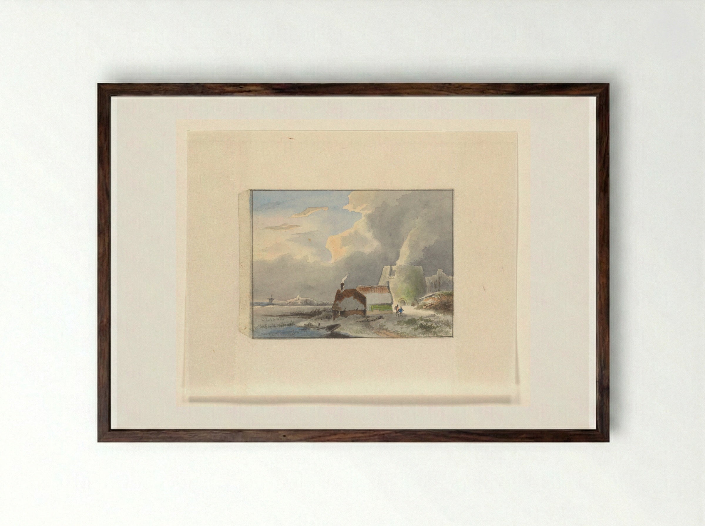 Winterlandschap met kalkoven - Johannes van Reijn - Framed Print Dark Wood