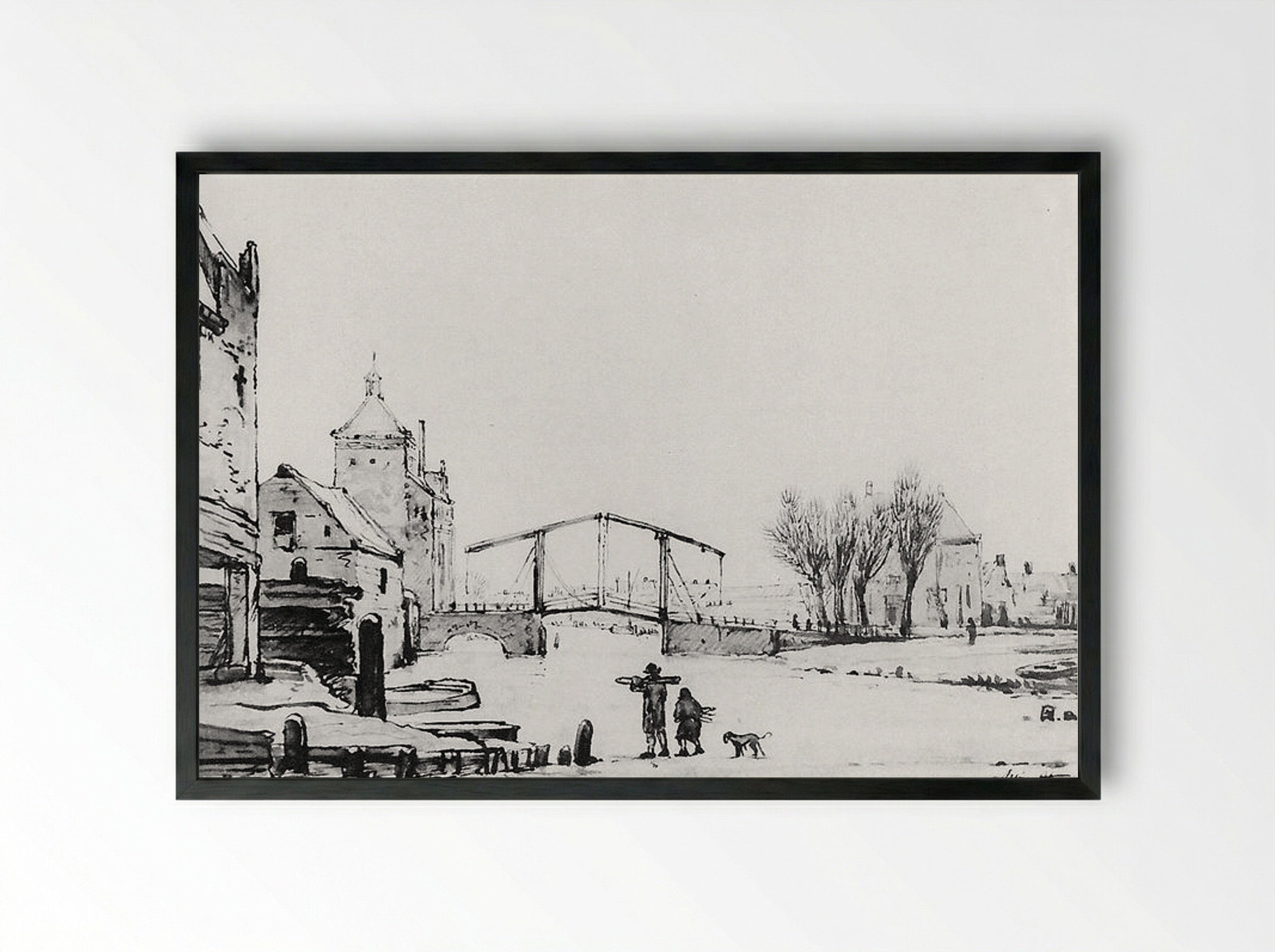 Winterscene at Spuipoort - Jacob van Strij - Framed Print Black