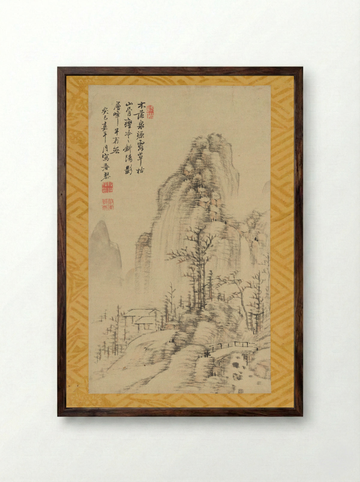 Wintry Landscape with Trees - Urakami Shunkin - Framed Print Dark Wood