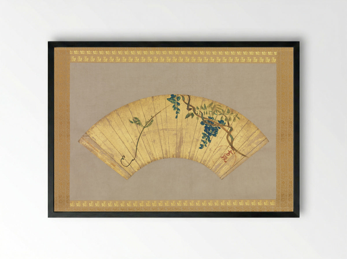 Wisteria (Fan Painting) - Ogata Kōrin - Framed Print Black