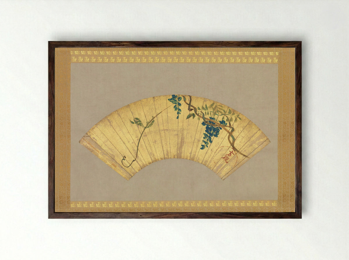 Wisteria (Fan Painting) - Ogata Kōrin - Framed Print Dark Wood