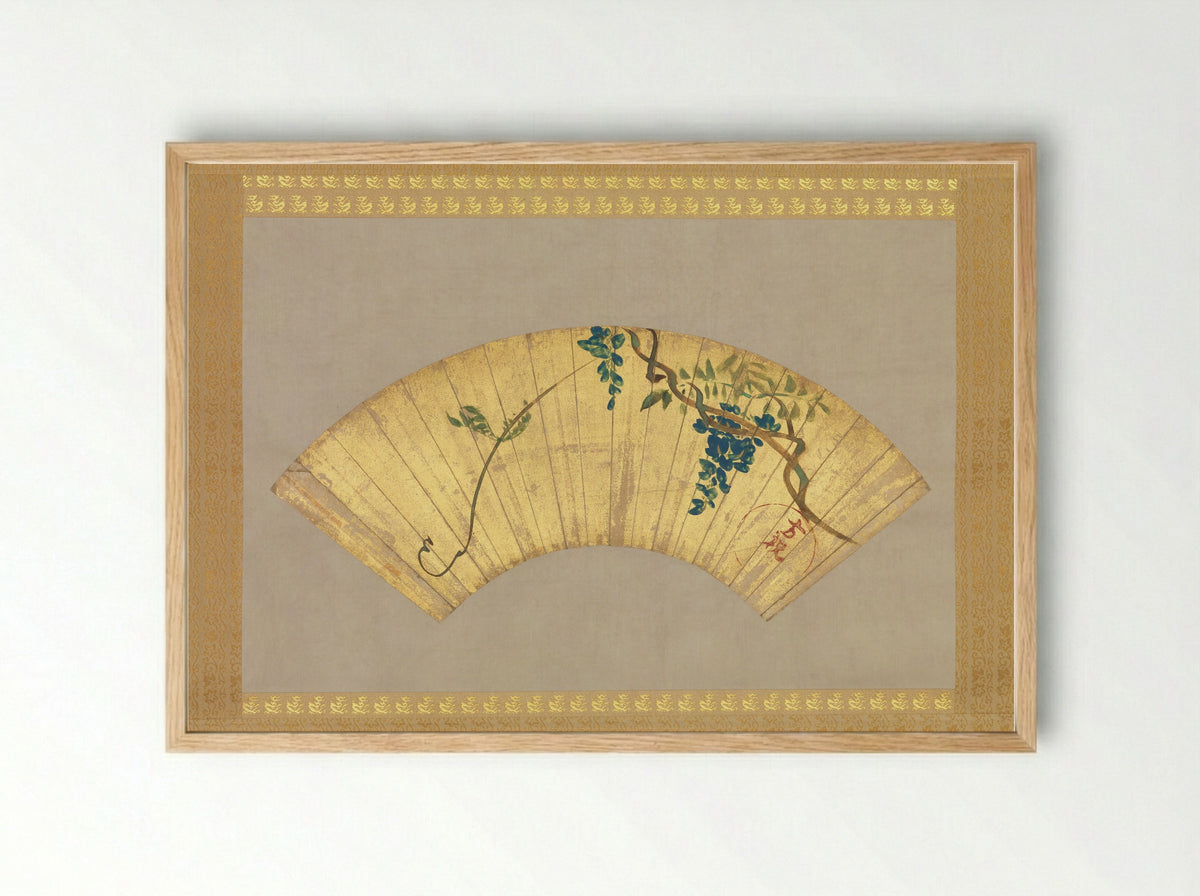 Wisteria (Fan Painting) - Ogata Kōrin - Framed Print Wood