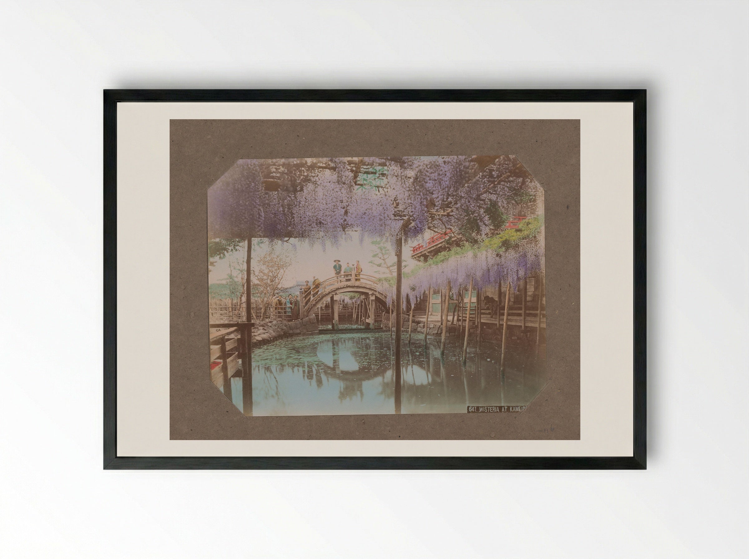Wisteria at Kameido - Kusakabe Kimbei - Framed Print Black