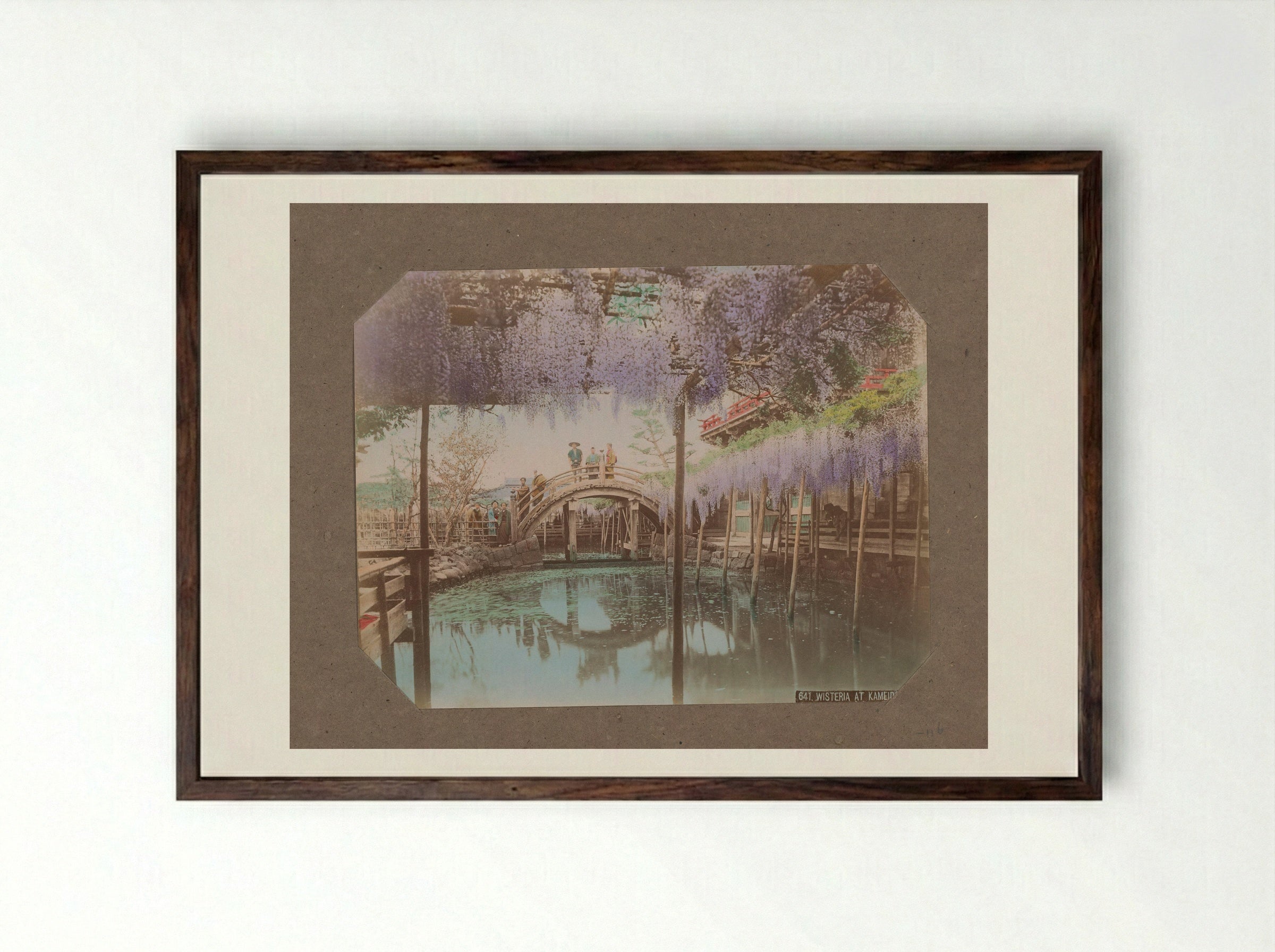 Wisteria at Kameido - Kusakabe Kimbei - Framed Print Dark Wood