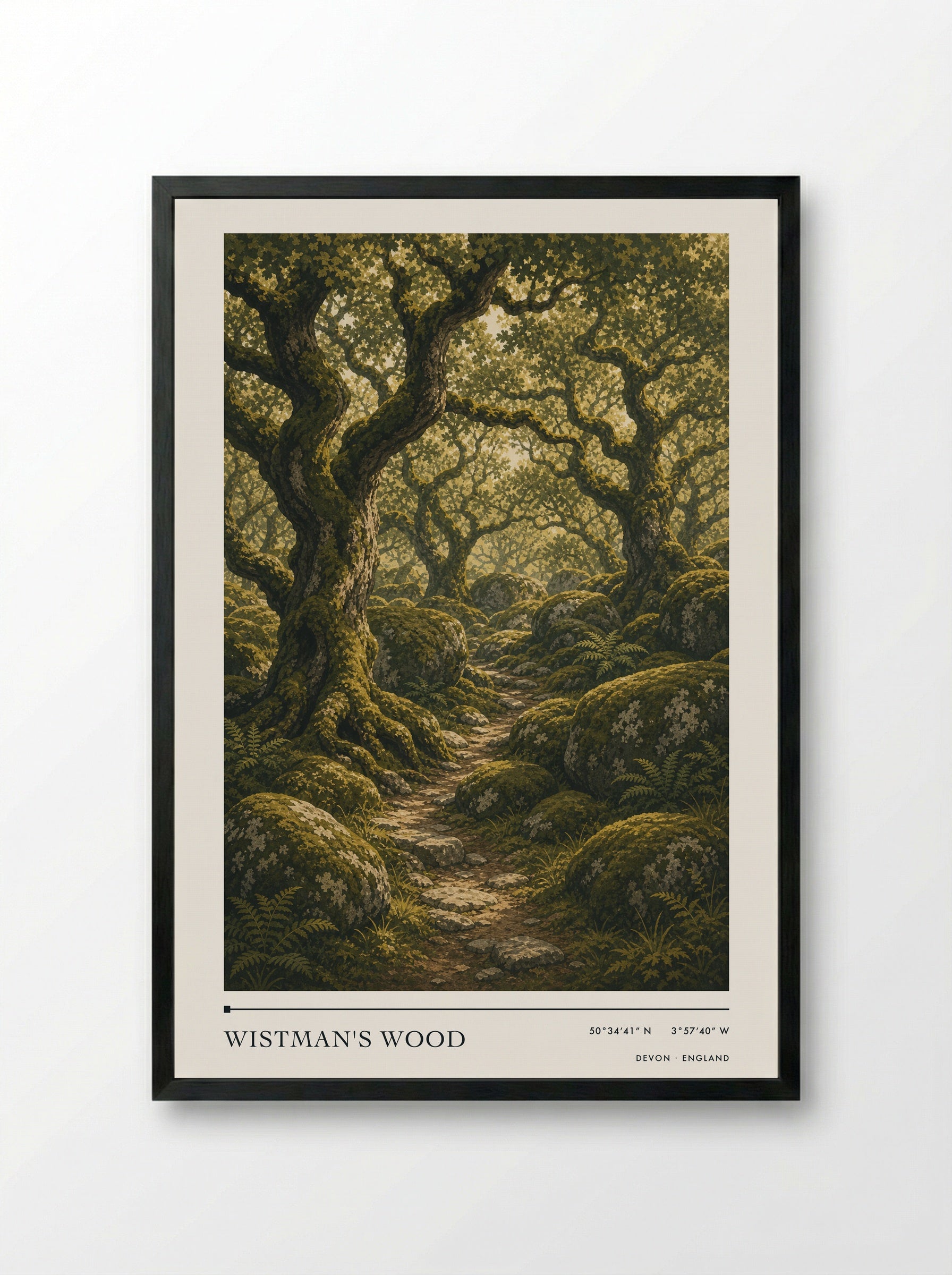 Wistman's Wood Devon England Travel Poster - Framed Print Black