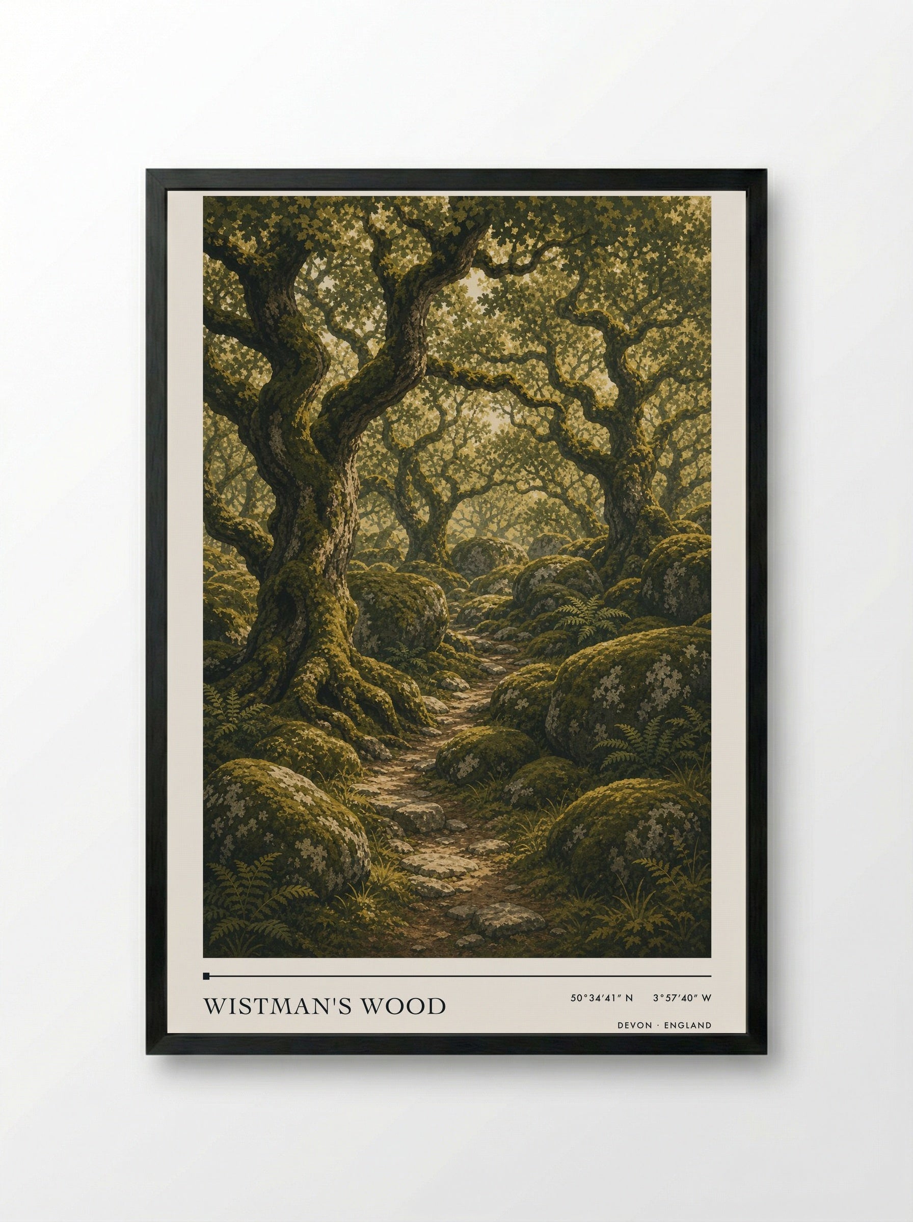 Wistman's Wood Devon England Travel Poster - Framed Print Black