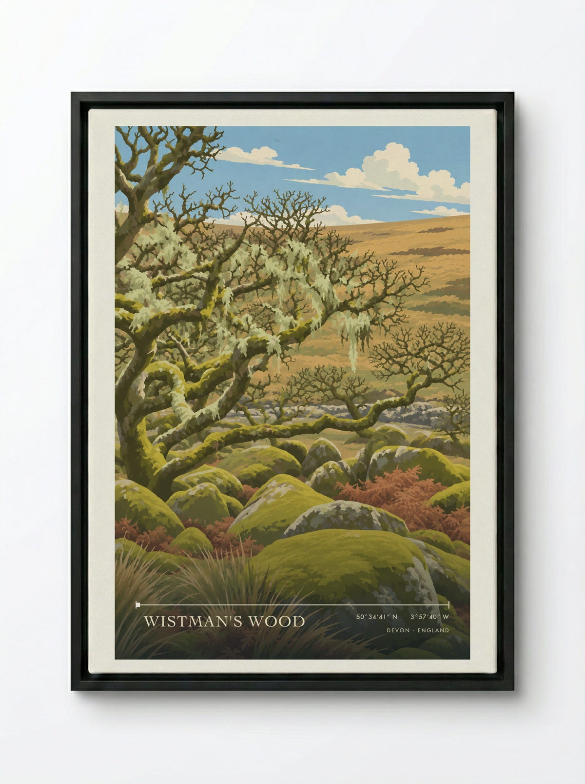 Wistman's Wood, Devon | Travel Poster - Framed Canvas Black