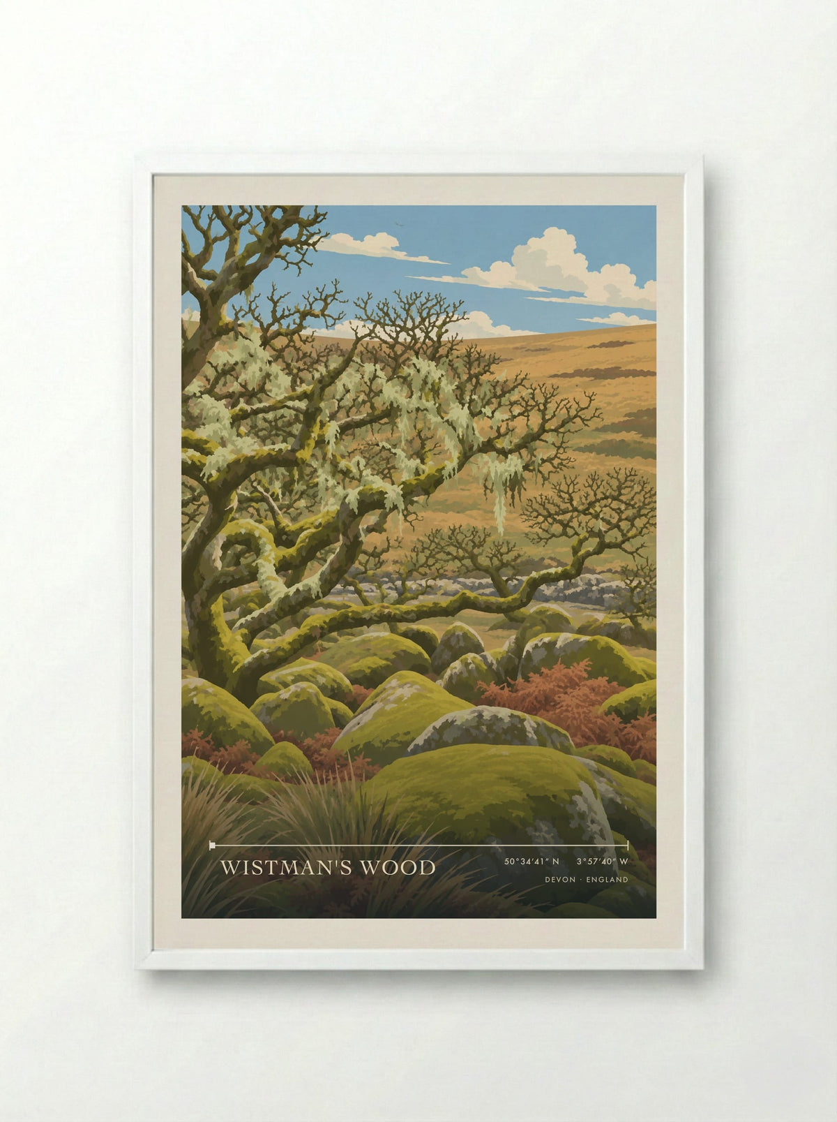 Wistman's Wood, Devon | Travel Poster - Framed Print White