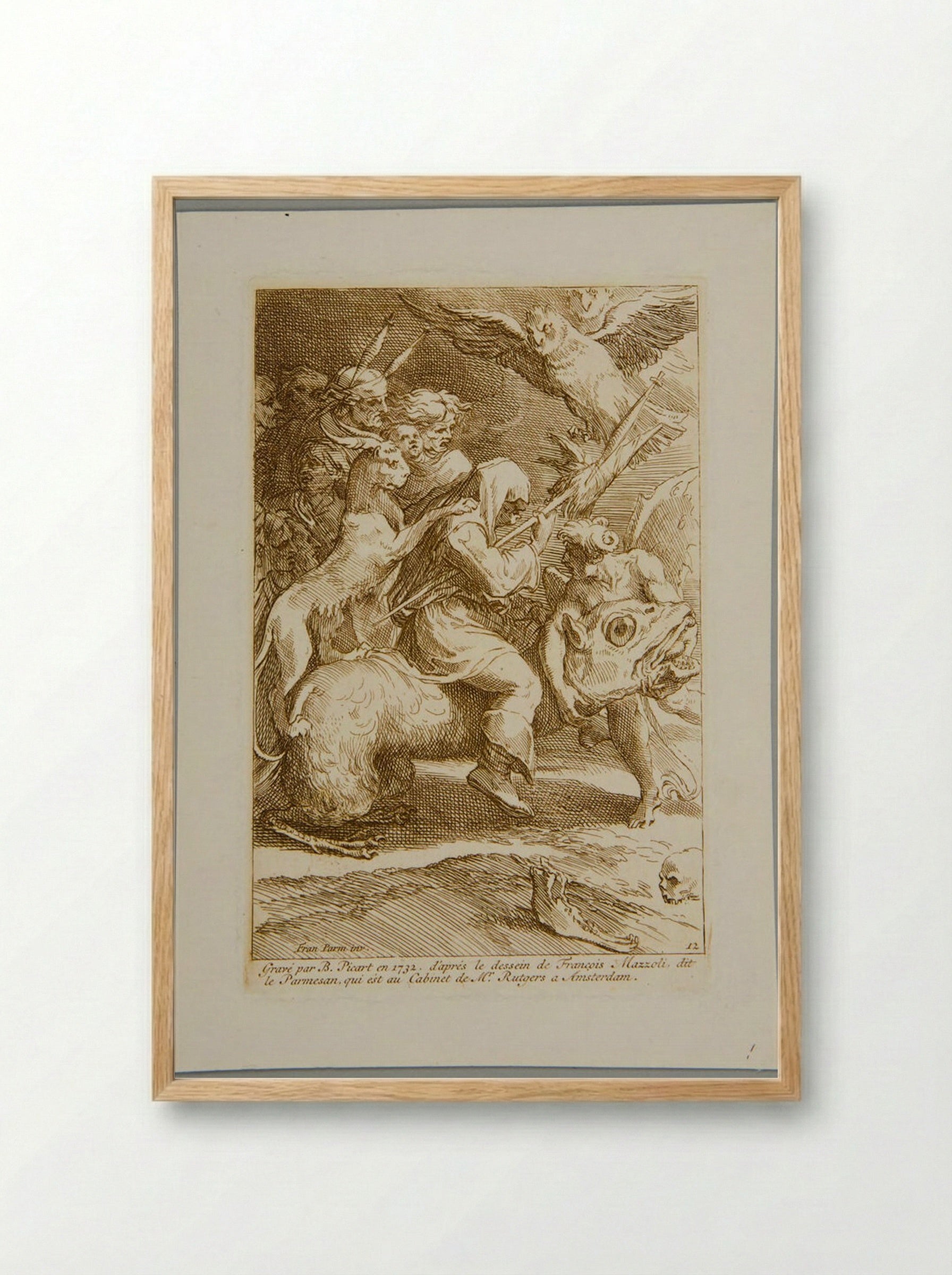 Witch Riding on a Monster - Bernard Picart - Framed Print Wood