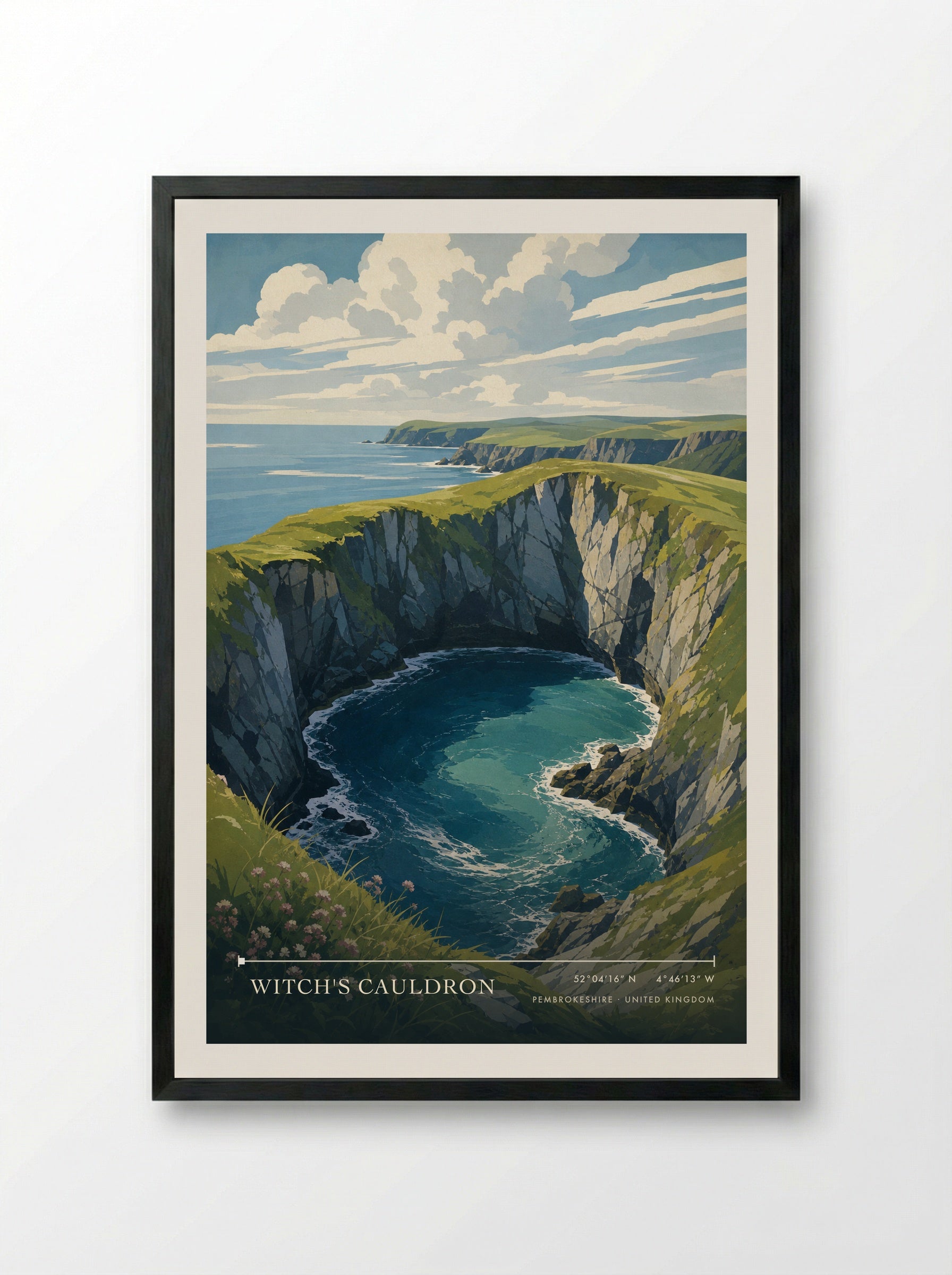 Witch's Cauldron Pembrokeshire United Kingdom Travel Poster - Framed Print Black