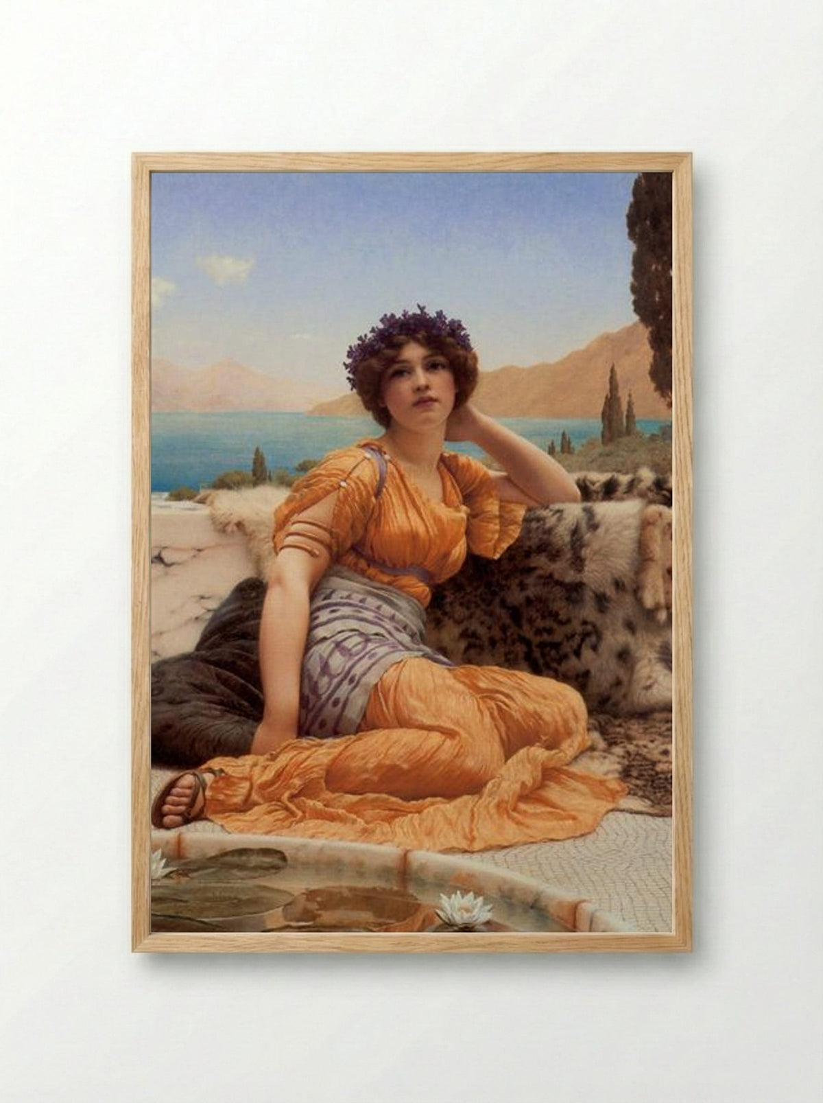 With Violets Wreathed and Robe of Saffron Hue - John William Godward - Framed Print Wood