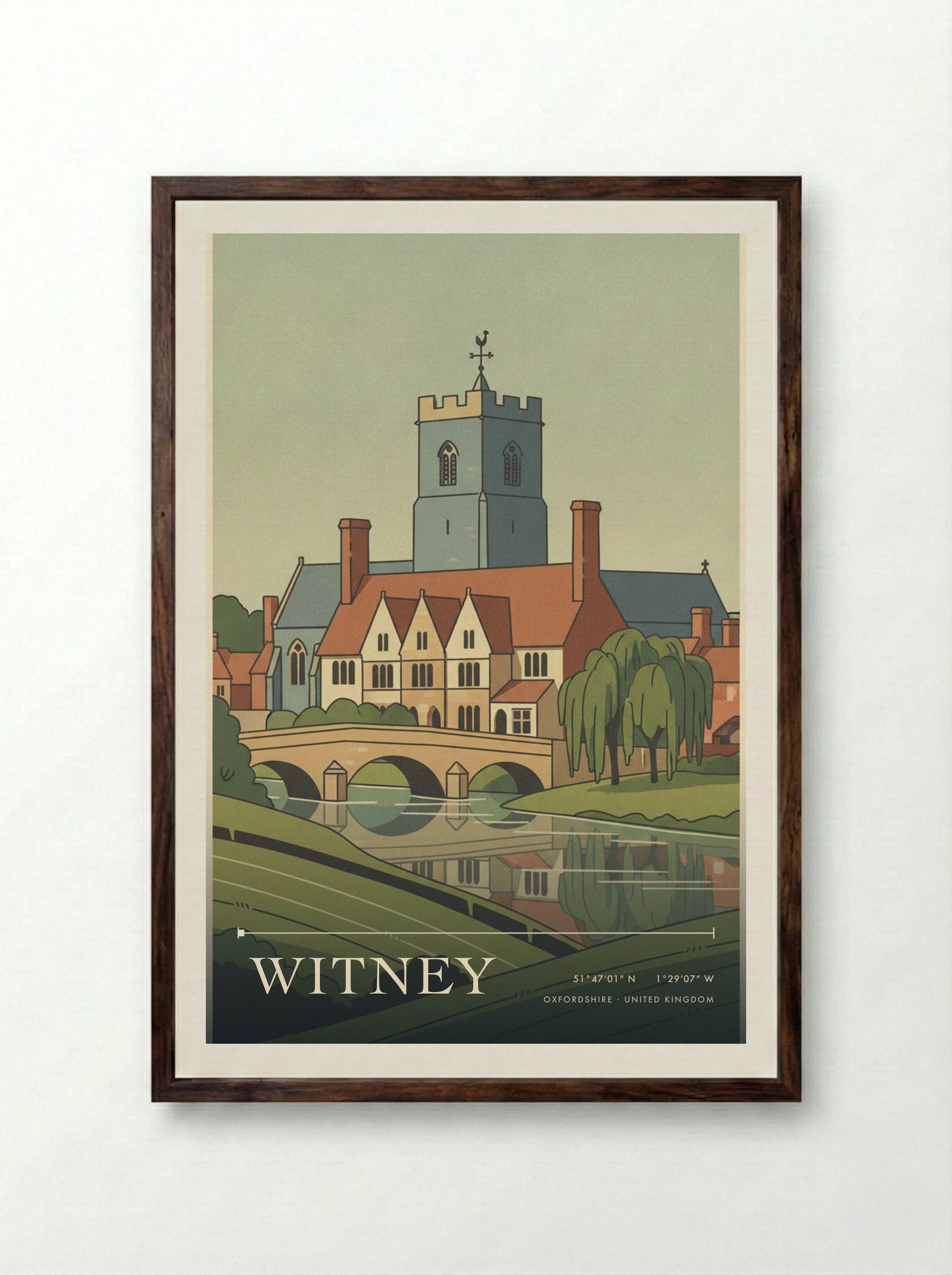 Witney Oxfordshire United Kingdom Travel Poster - Framed Print Dark Wood