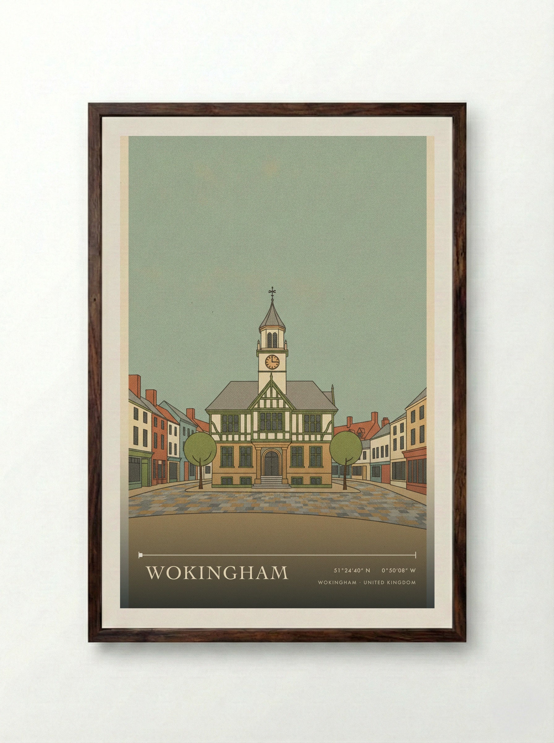 Wokingham United Kingdom Travel Poster - Framed Print Dark Wood