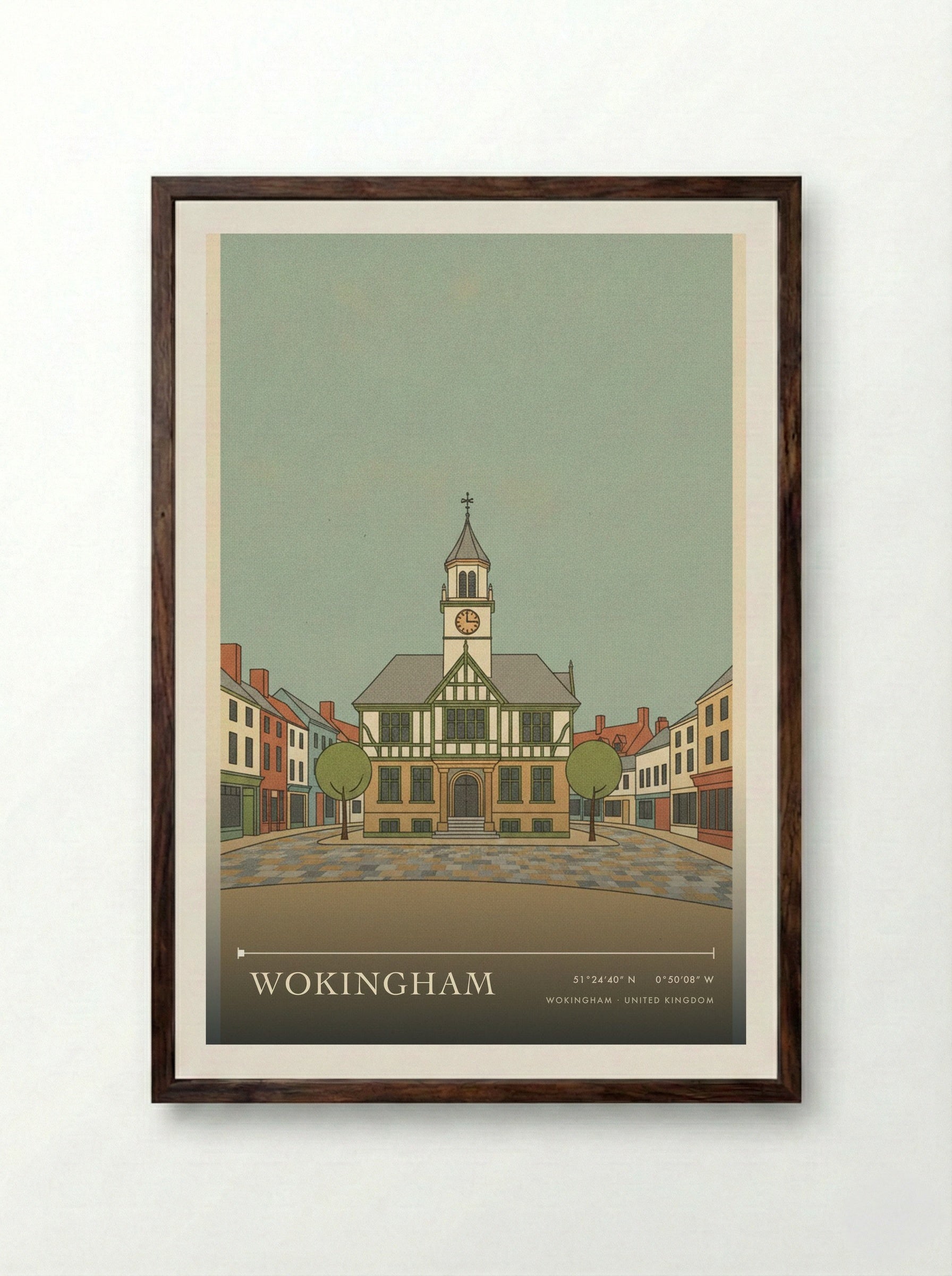 Wokingham United Kingdom Travel Poster - Framed Print Dark Wood