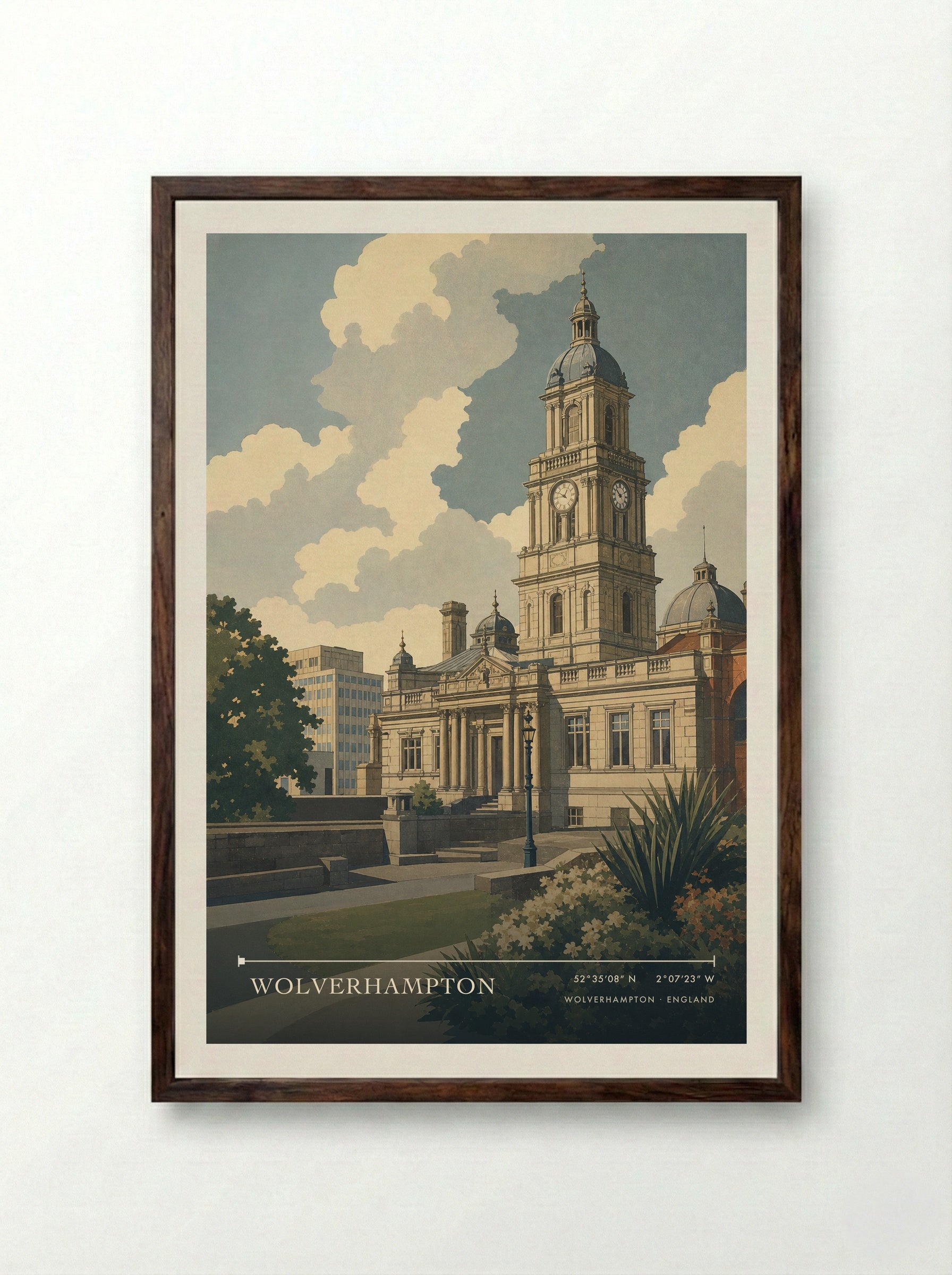 Wolverhampton England Travel Poster - Framed Print Dark Wood
