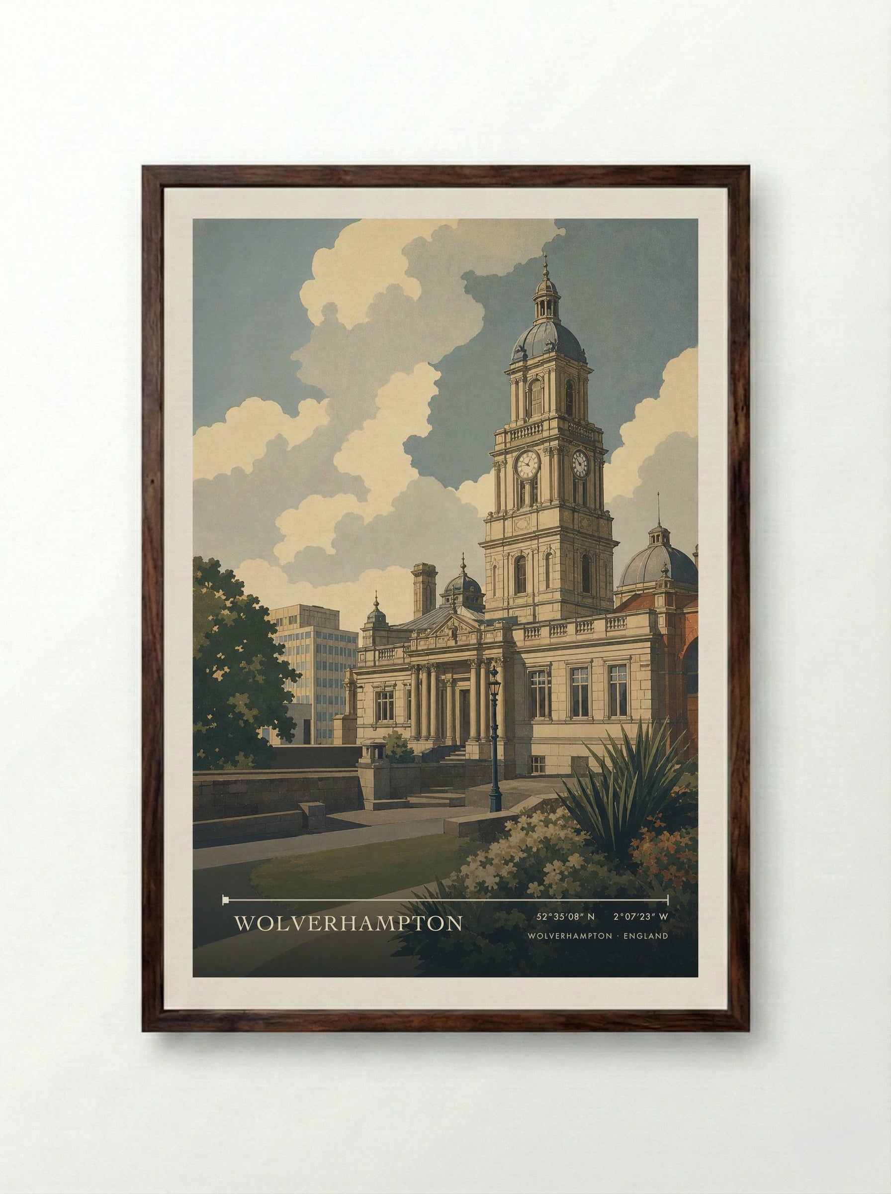 Wolverhampton England Travel Poster - Framed Print Dark Wood