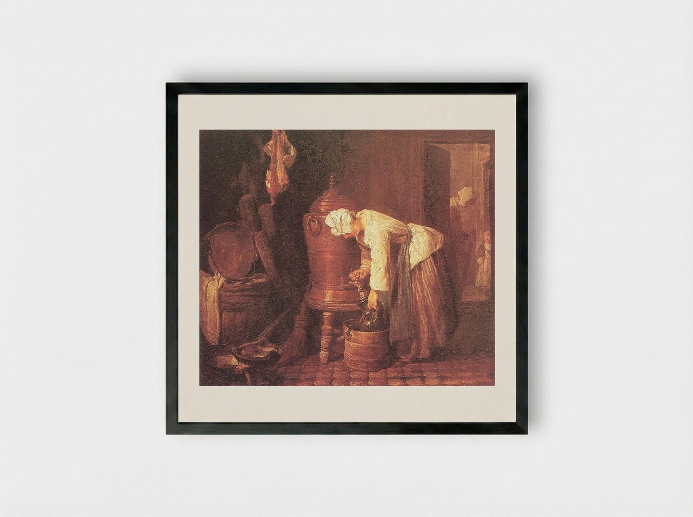 Woman Drawing Water from an Urn - Jean-Baptiste-Simeon Chardin - Framed Print Black