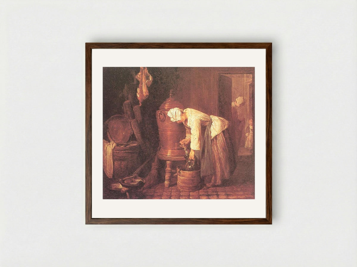 Woman Drawing Water from an Urn - Jean-Baptiste-Simeon Chardin - Framed Print Dark Wood