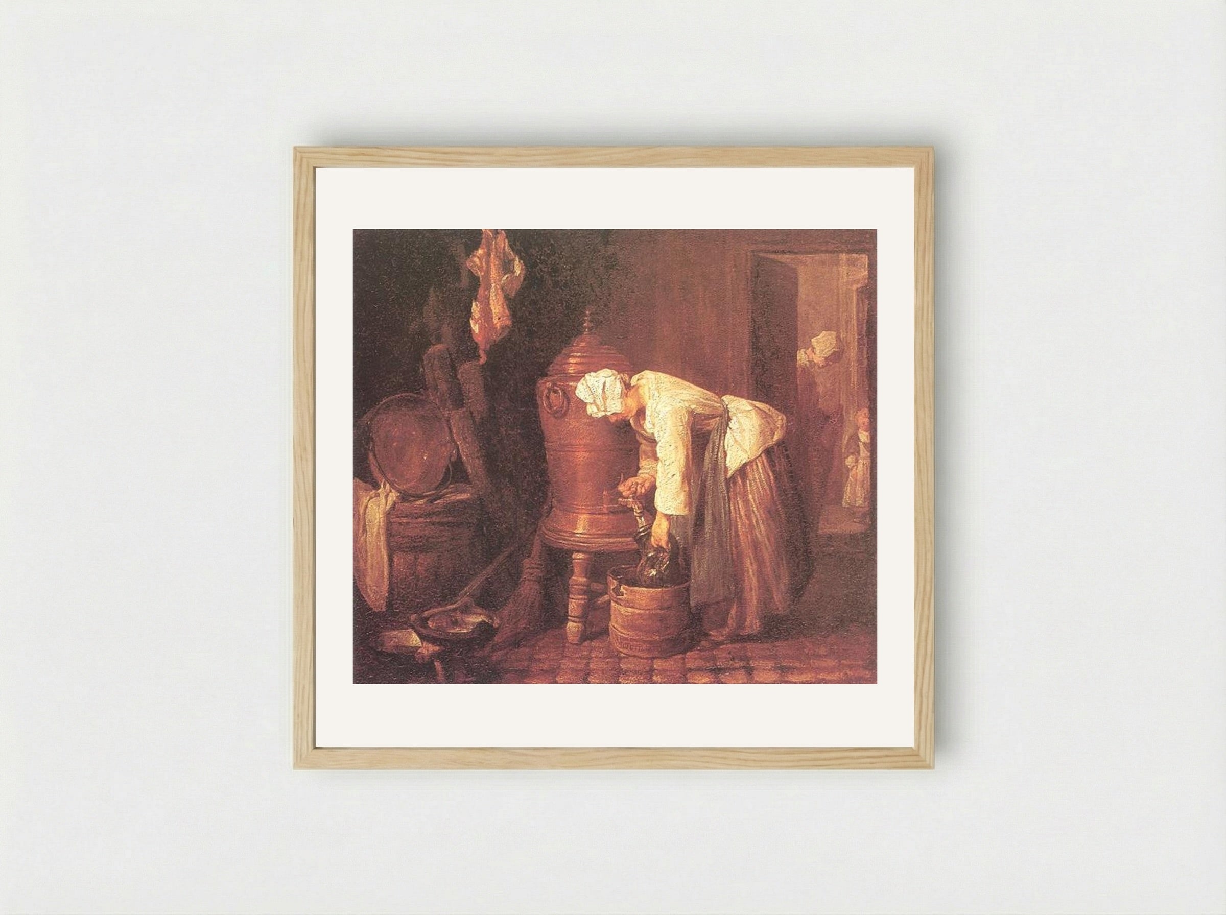 Woman Drawing Water from an Urn - Jean-Baptiste-Simeon Chardin - Framed Print Wood