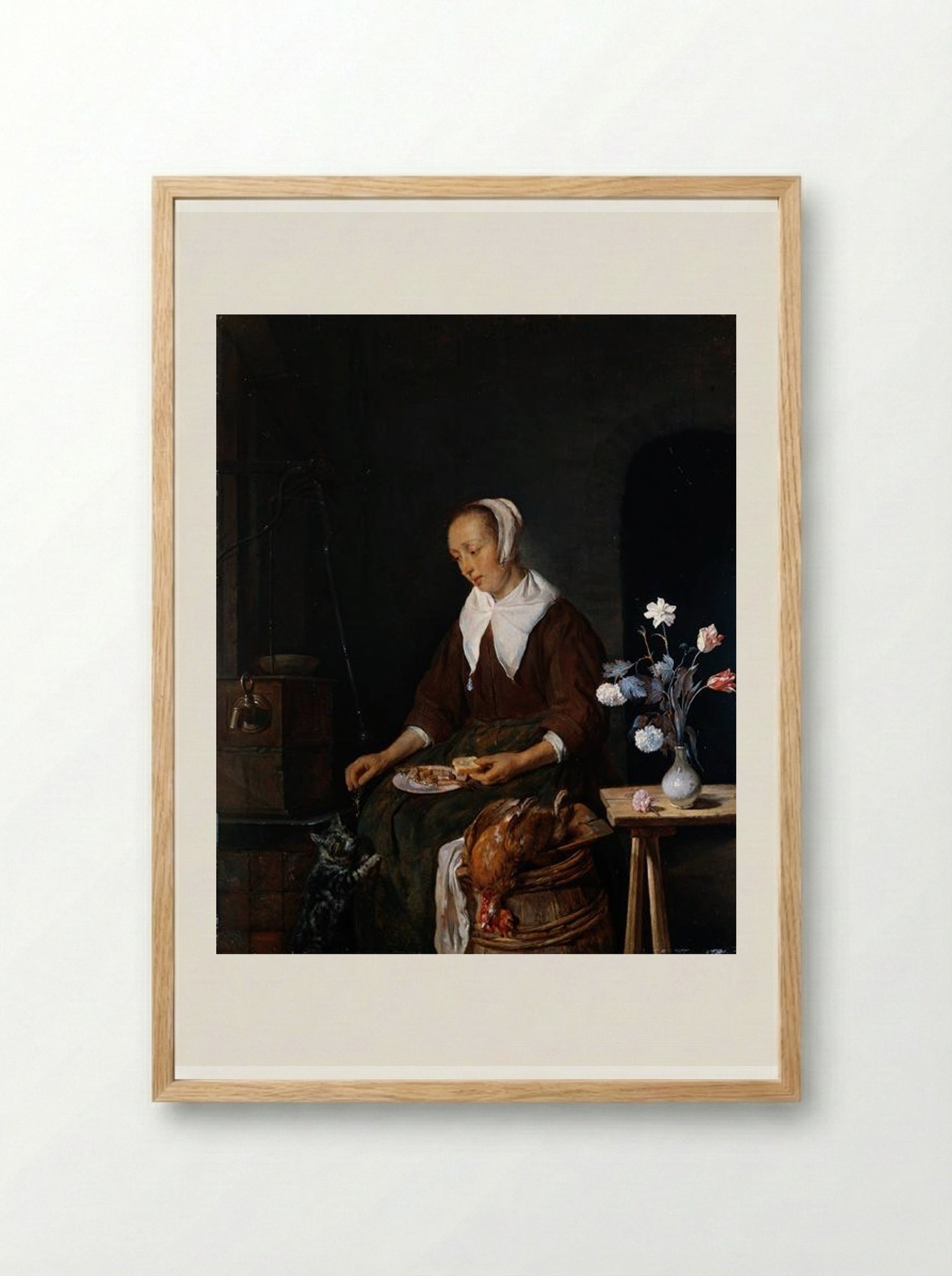 Woman Eating - Gabriel Metsu - Framed Print Wood