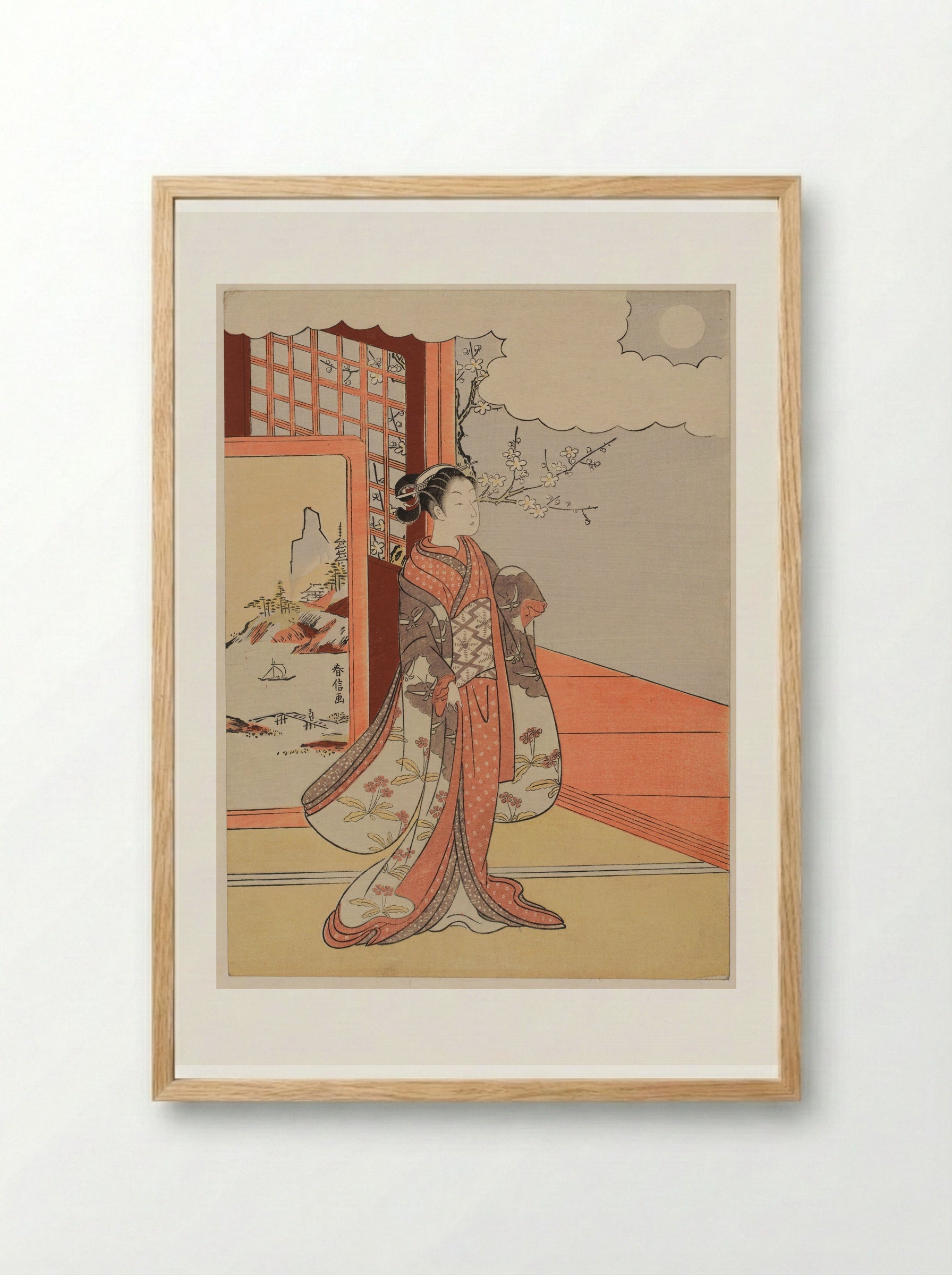 Woman Gazing at the Moon (Murasaki Shikibu) - Suzuki Harunobu - Framed Print Wood