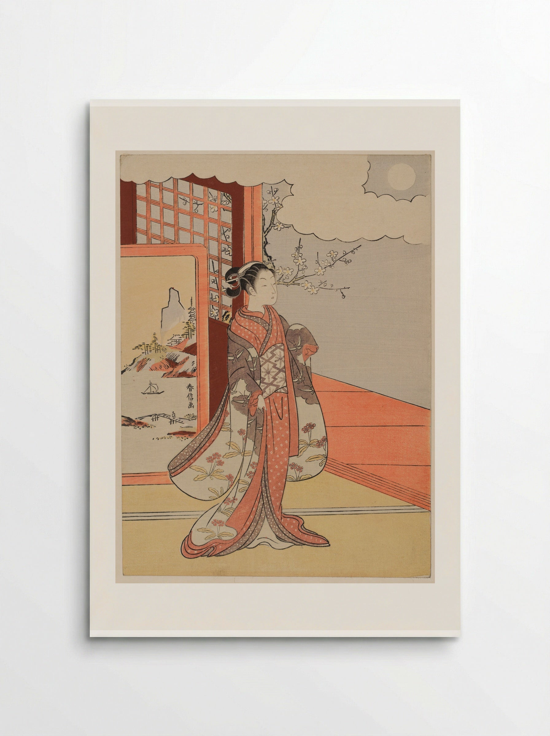 Woman Gazing at the Moon (Murasaki Shikibu) - Suzuki Harunobu - Poster