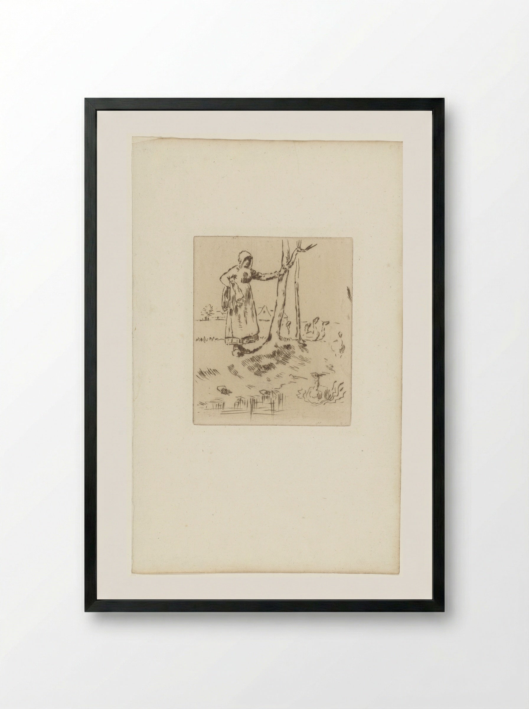 Woman Herding Geese - Jean-François Millet - Framed Print Black