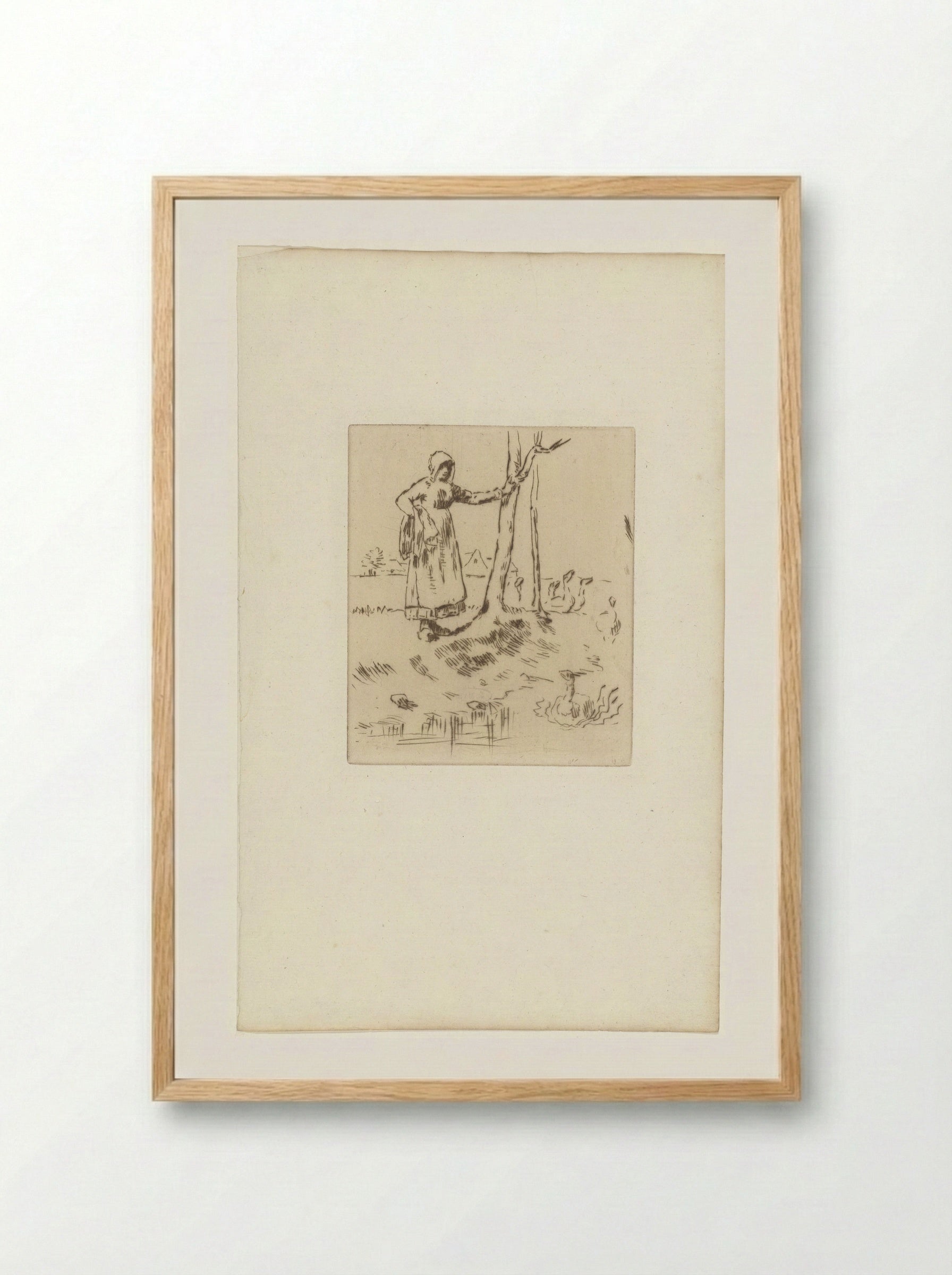 Woman Herding Geese - Jean-François Millet - Framed Print Wood