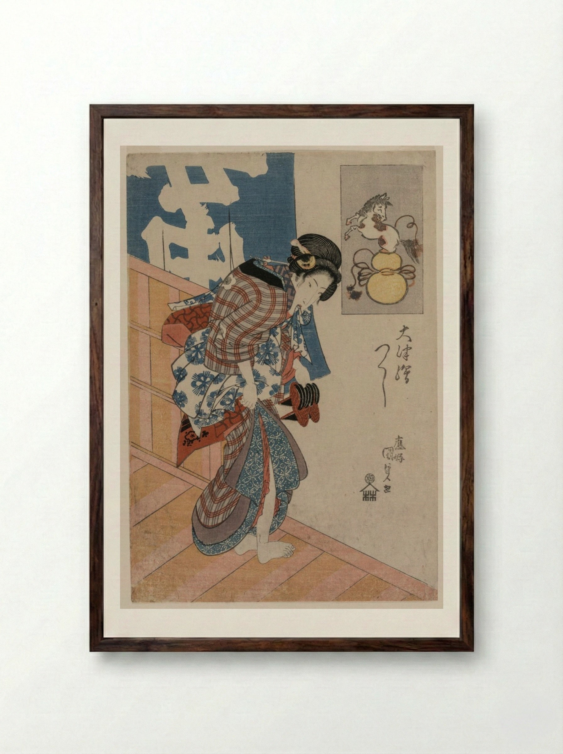 Woman Leaving a Bath House - Utagawa Kunisada - Framed Print Dark Wood