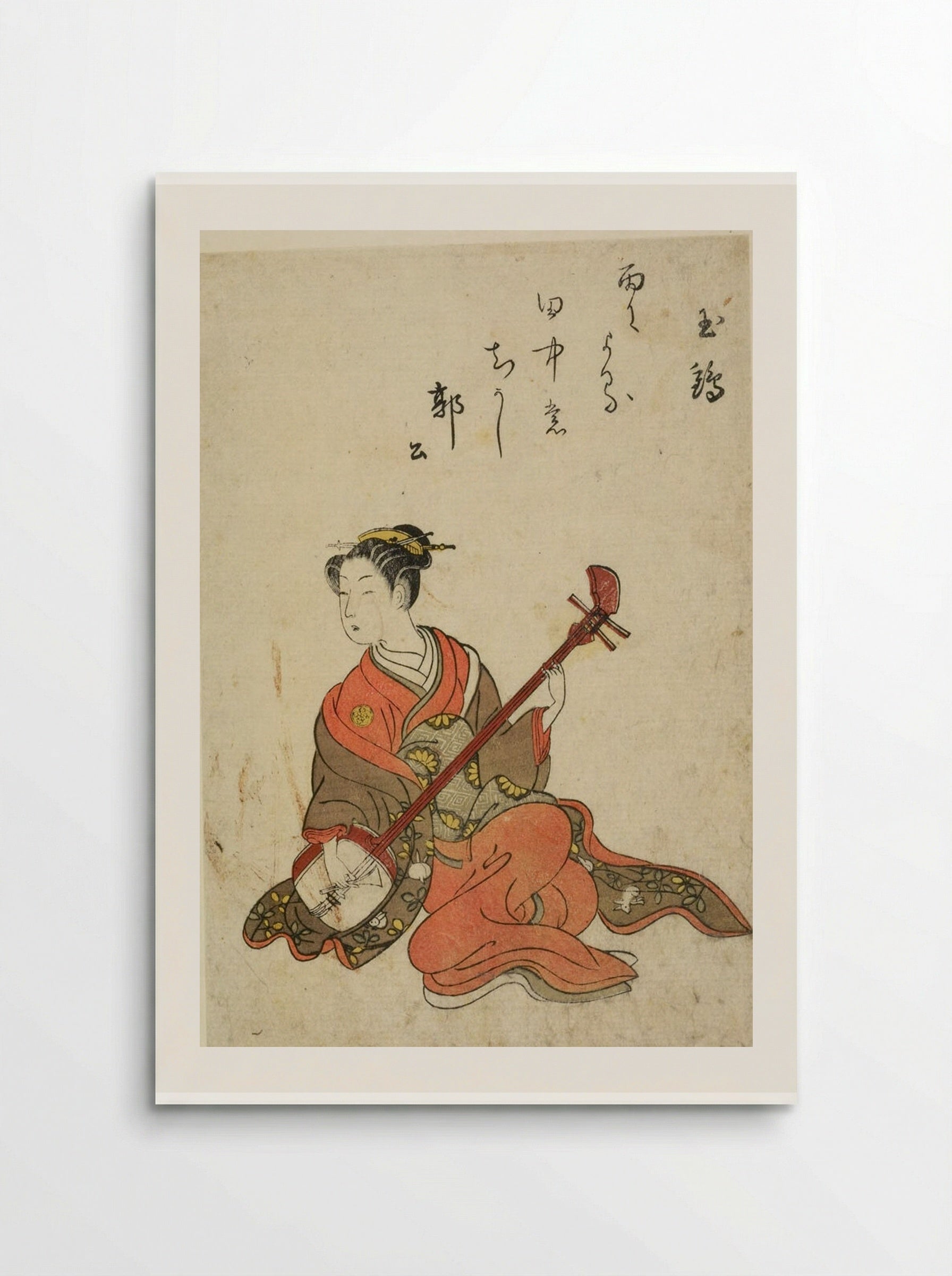 Woman Playing Shamisen - Suzuki Harunobu - Poster